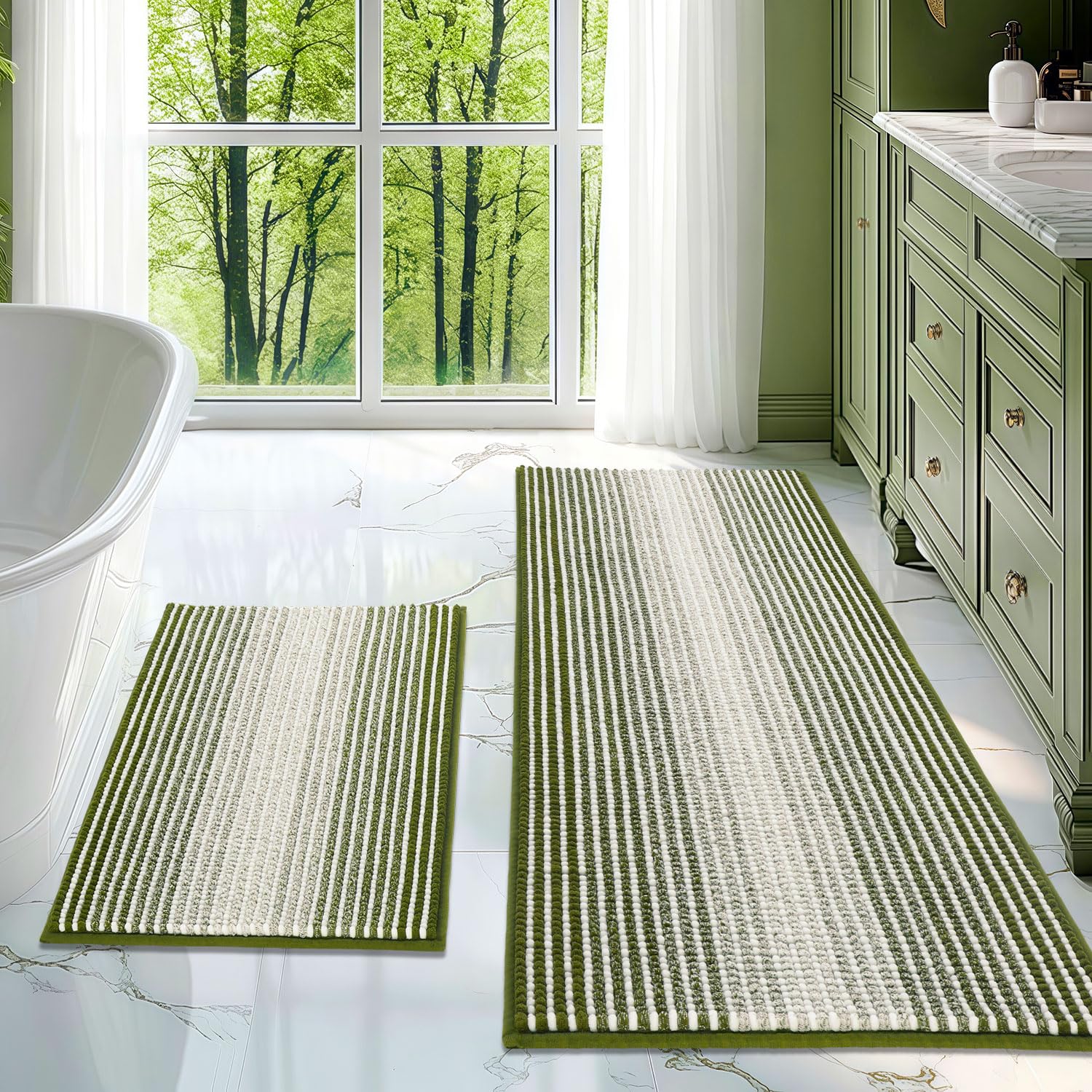 BSICPRO Bathroom Rugs and Mats Sets, 2 Piece Thick Absorbent Chenille Bath Mat Rug Set Non Slip, Soft Shaggy Bath Room Floor Mats for Bathroom,