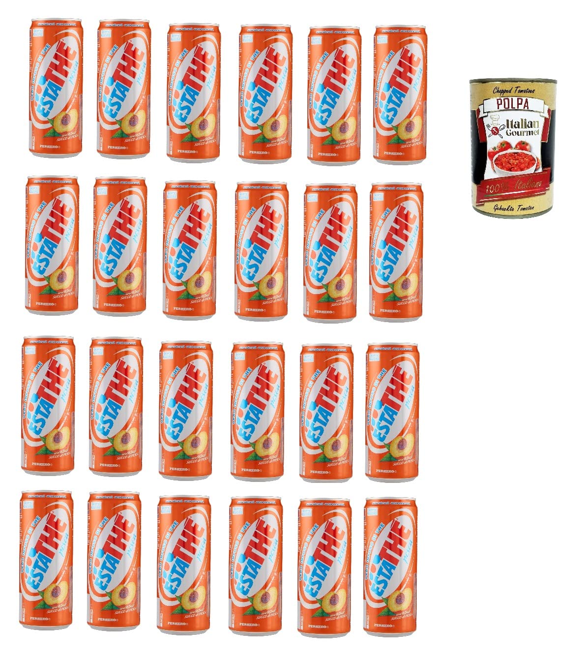 Italian Gourmet Bundle Pfirsich Eistee Getränk 24x 330ml + Italian Gourmet Polpa – Erfrischendes Teegetränk mit Pfirsichgeschmack, Ready to Drink Softdrink Vorratspack