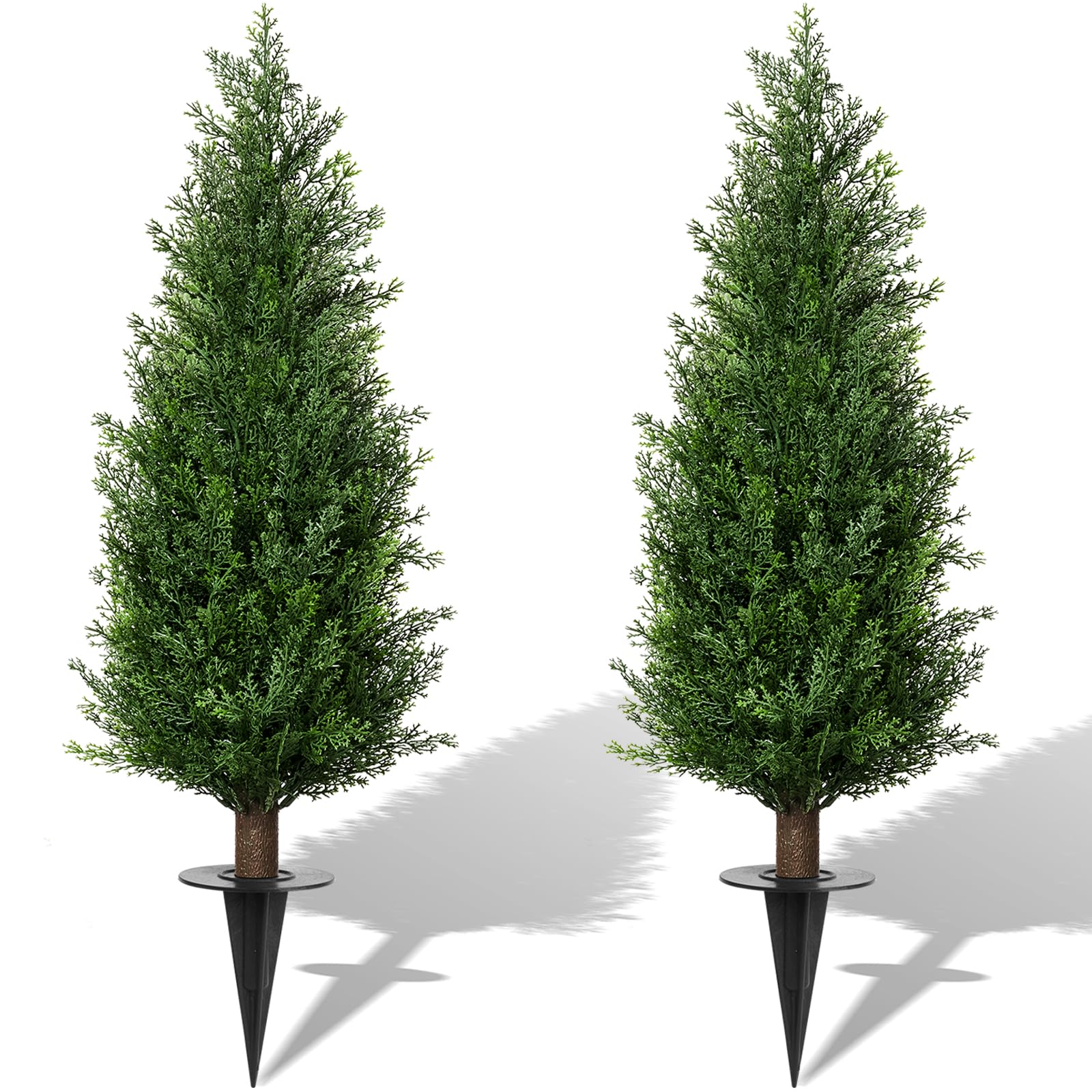 3FT Artificial Cedar Topiary Trees with Ground Spike, Set of 2 UV Resistant Fake Evergreen Bushes Shrubs Trees Artificial Plants Realistic Faux Cypress Plants for Indoor Outdoor Front Porch Garden