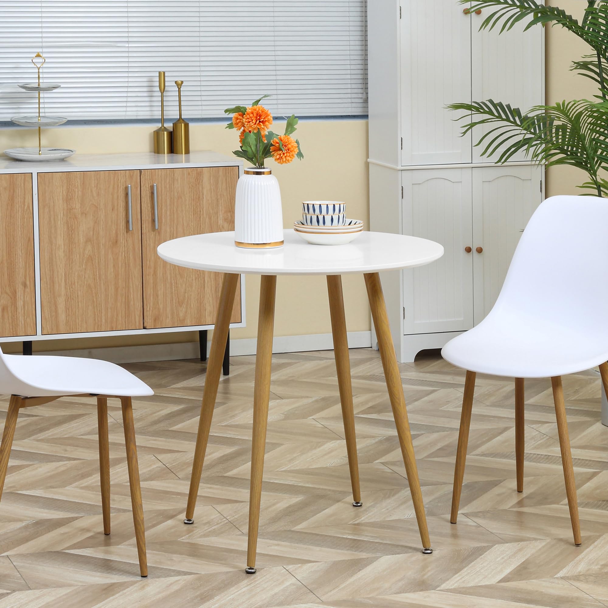 HOMCOM Mesa de Comedor Redonda para 2 Personas Carga 80 kg Ø72x75cm Blanco