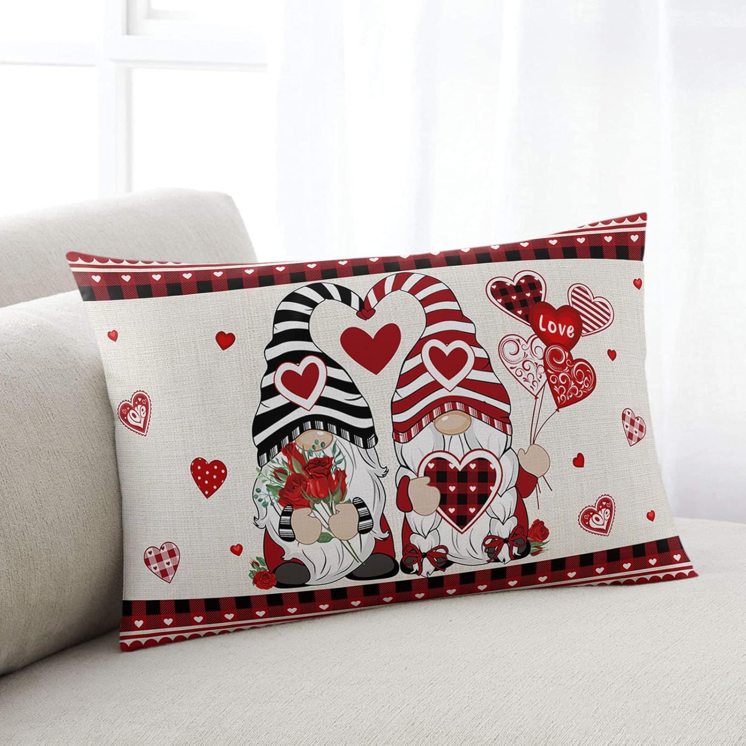 Pillow Covers 24x36 Inch - Body Beige Classic Gnomes Red Rose Love Heart Valentine's Day Soft Brushed Microfiber Pillowcases with Hidden Zipper Closure Bed Pillow Shams for Bedroom Sofa Car