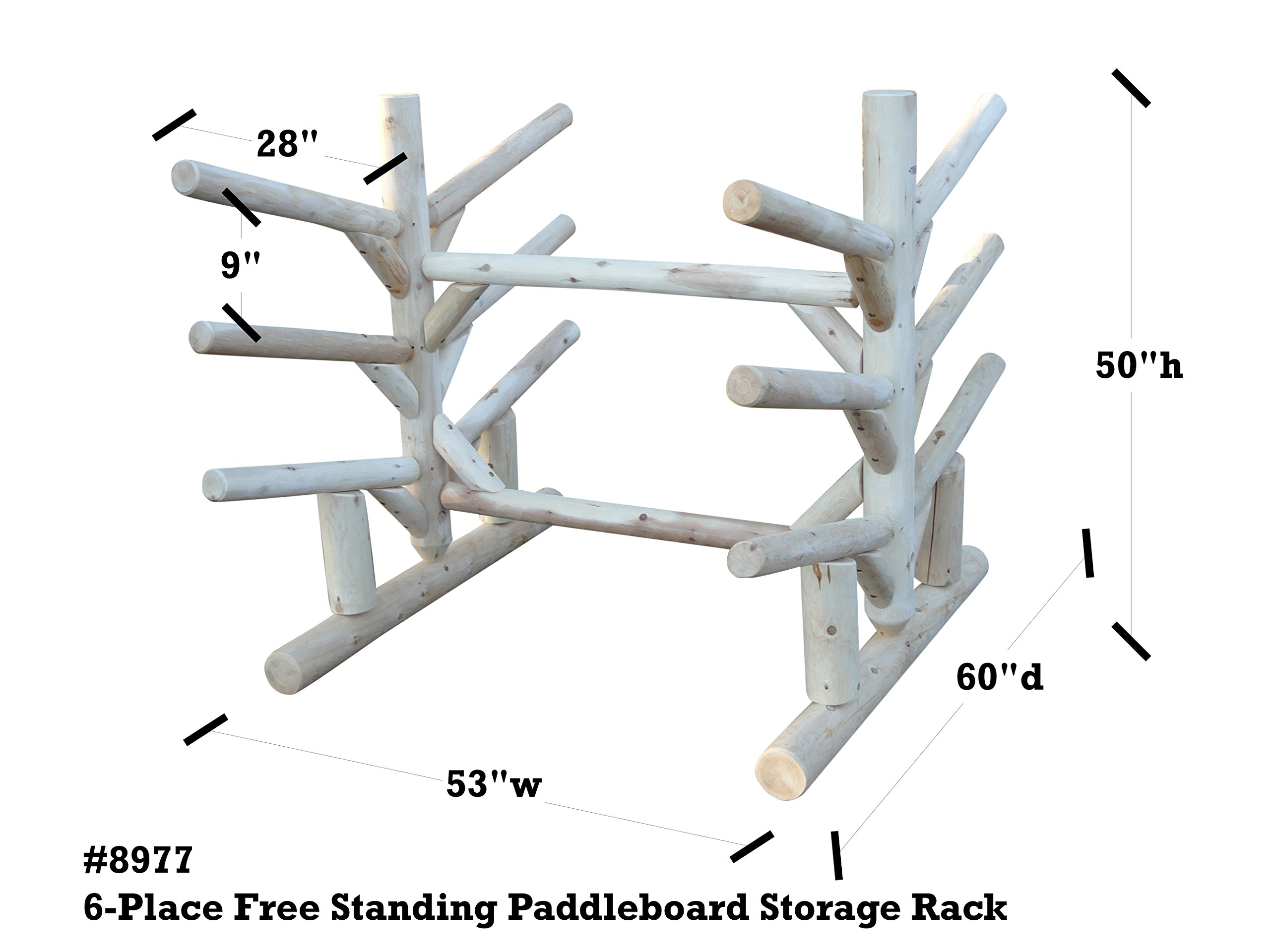 Log Kayak Rack - 6-Place SUP Paddle Board, Surfboard Rack - Canyon Brown