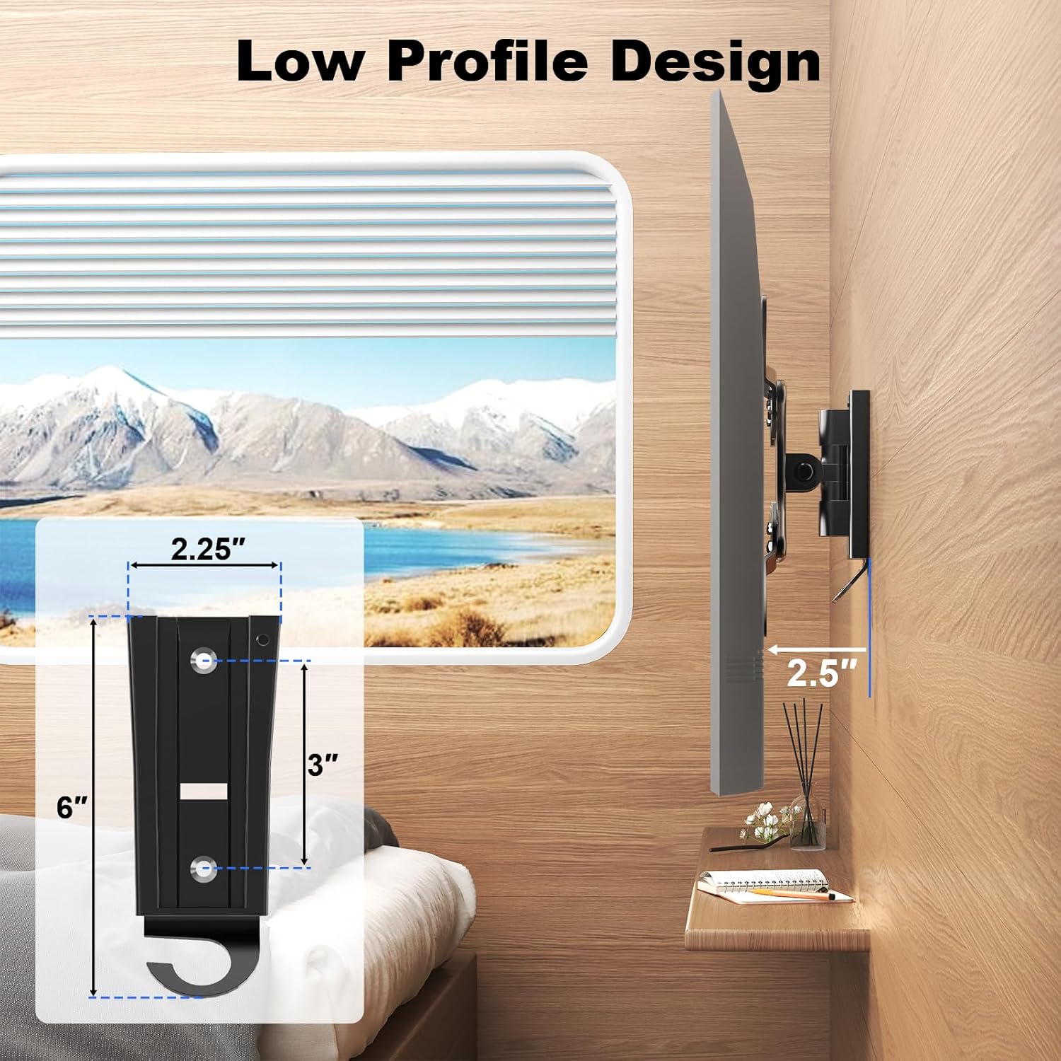PUTORSEN RV TV Mount for 13-43 inch TVs and up to 44lbs, Quick Release RV Wall Mount with Dual Wall Plates, Low Profile Detachable TV Bracket for Indoor Camper Trailer Motorhome, VESA 75/100/200mm