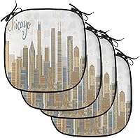 Vista 69 de Lunarable USA Chair Cushion Pad, American Cities Skylines Metropolis Architecture Sketch Style Hand Drawn Art Print, Seat Padding for Kitchen &
