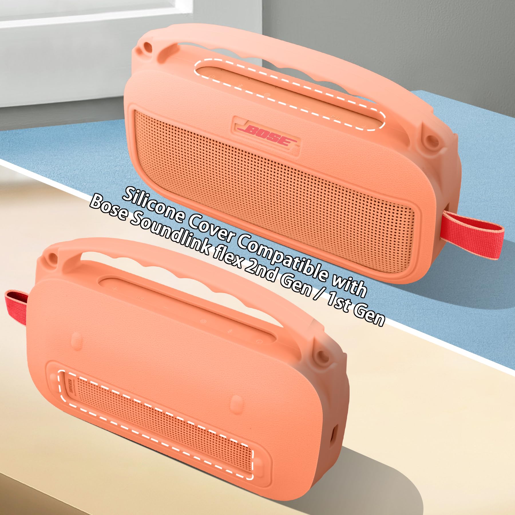 co2CREA Custodia Protettiva in Silicone Compatibile per altoparlante portatile Bluetooth Bose SoundLink Flex 2nd Gen (silicone + gancio moschettone + tracolla (altoparlante non incluso)