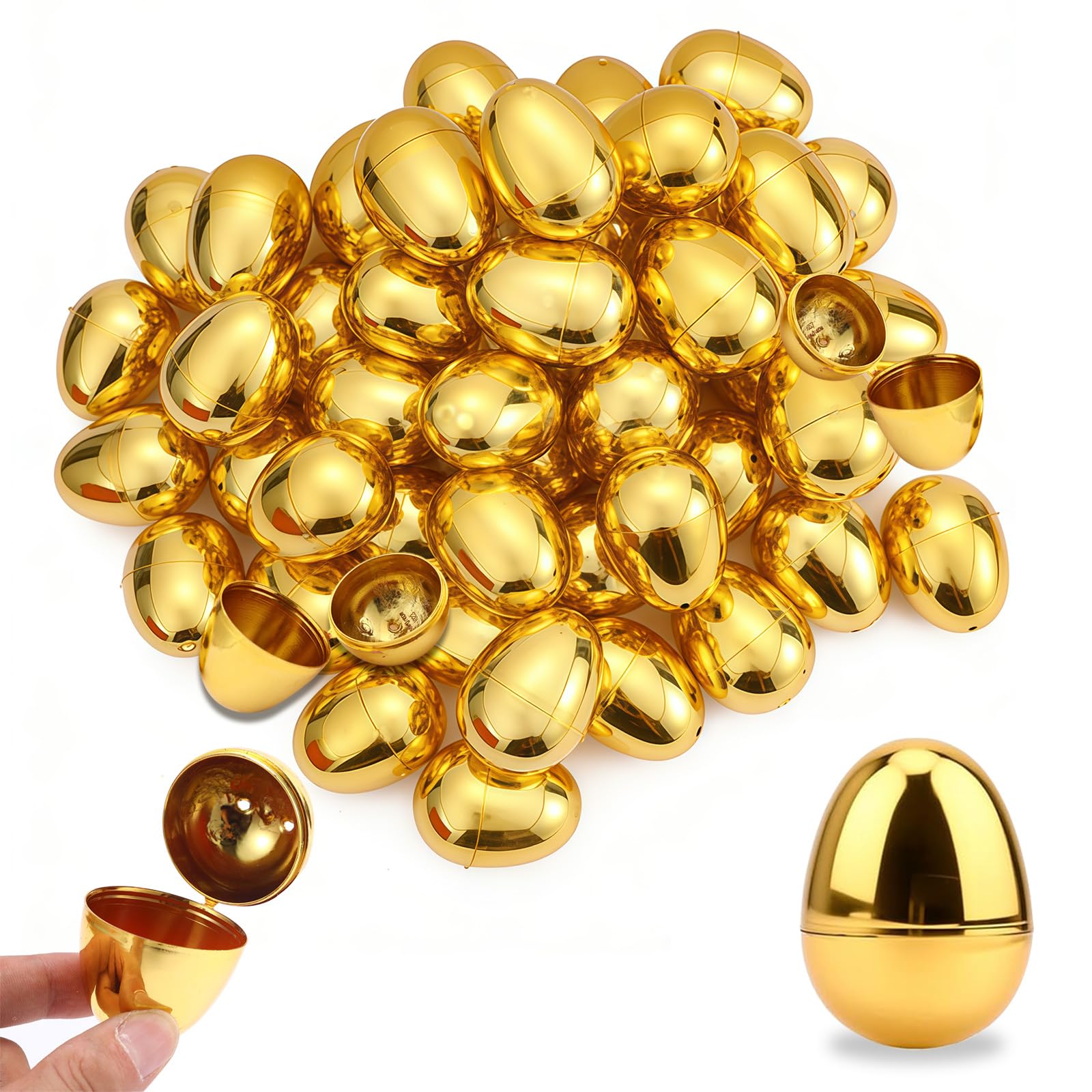 24pcs Plastic Easter Eggs Fillable, 4x6cm Gold Eggs to Fill Empty Egg Bulks for Easter Hunt Party Favor Basket Stuffers, Surprise Easter Egg Hunts Game, Classroom Rewards, Spring Decorations