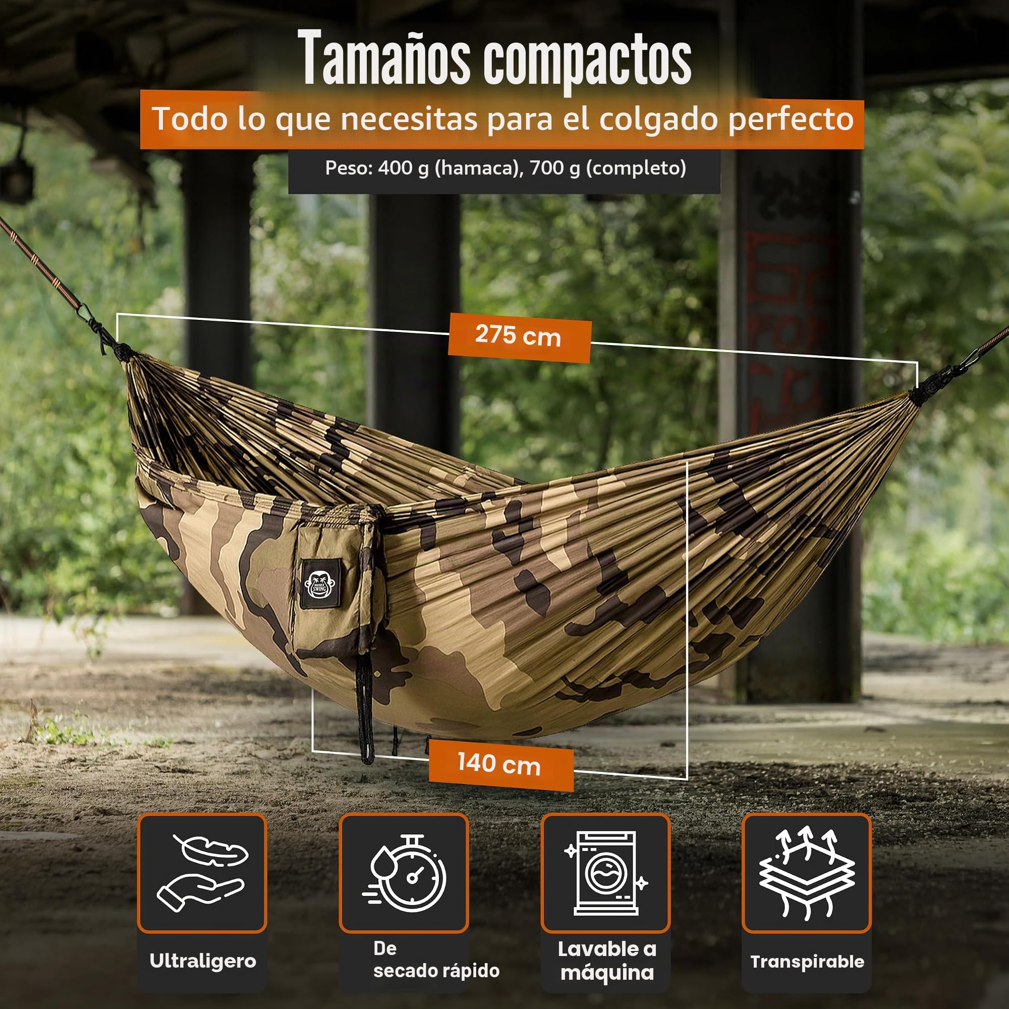 Hamaca Ligero Incluido Completo Set de Colgar Algo I 275x140cm I Chinchorro por Jardin, Ocio, Outdoor, Caminar, Acampar