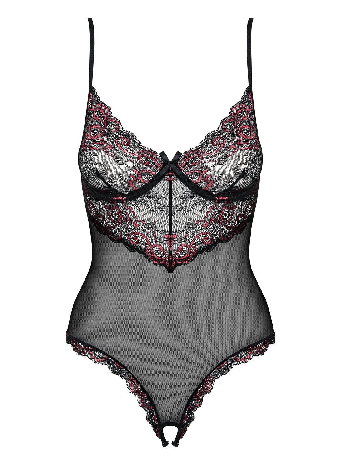 Obsessive zarter figurbetonender Ouvert-Body mit schicker Spitze und Satin-Schnürung in toller Geschenkbox