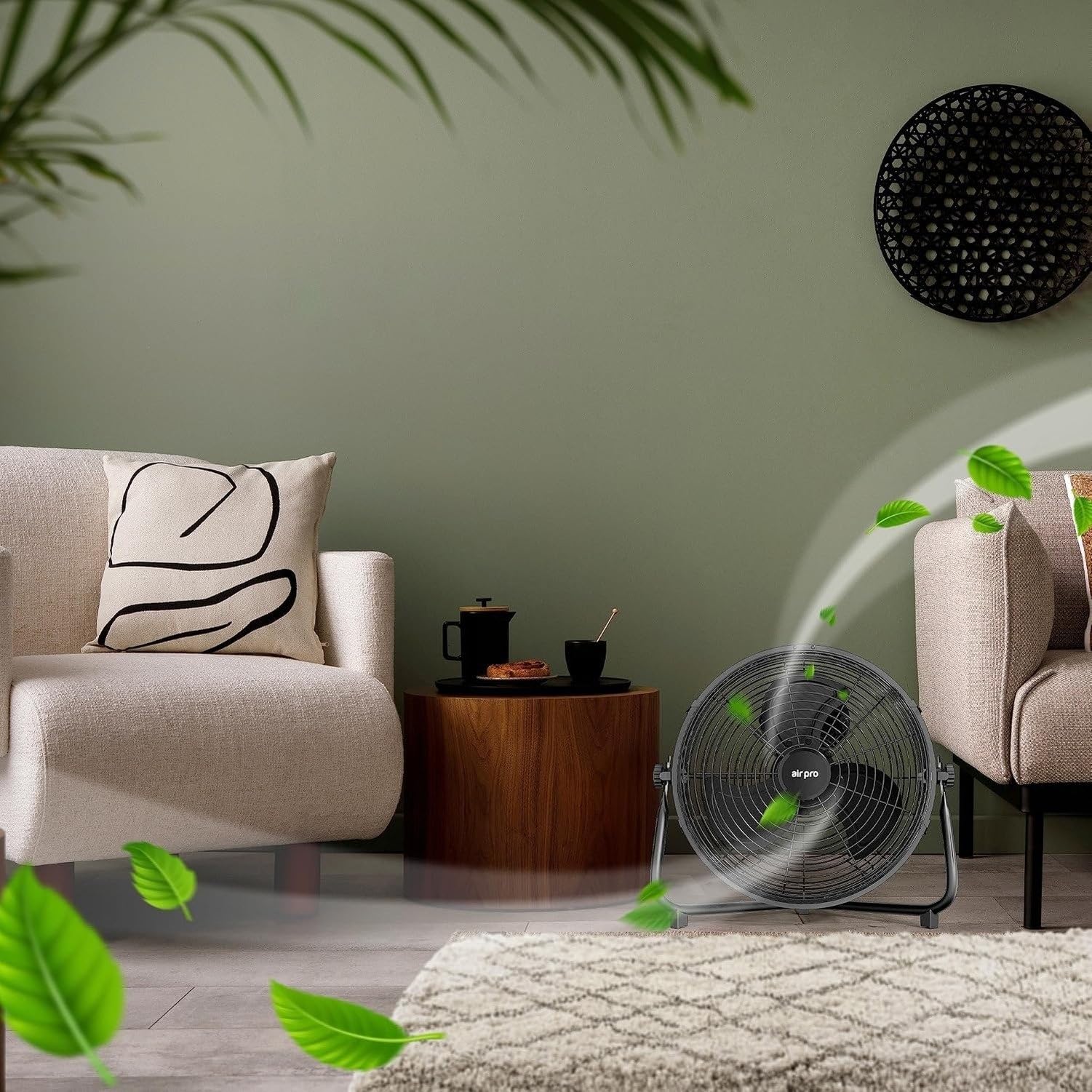 Ventilatore a Pavimento 20 Pollici ad Alta velocità con 3 velocità e Inclinazione Regolabile, Ventilatore Elettrico Portatile in Metallo con Cavo Lungo 1,6 m PE, Black, 14"