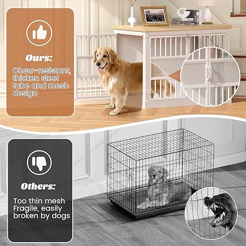Miniatura 37 de VOPEAK Mueble de jaula para perros de 40 pulgadas, resistente a los masticados, jaula resistente para perros, jaula para perros con puertas dobles