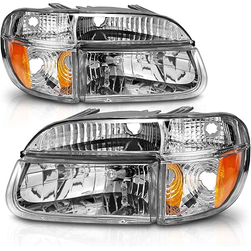 AmeriLite Chrome Replacement Headlights Lamp w/Corner Parking Turn Signal Set For 1995-2001 Ford Explorer - Passenger and Driver Side
