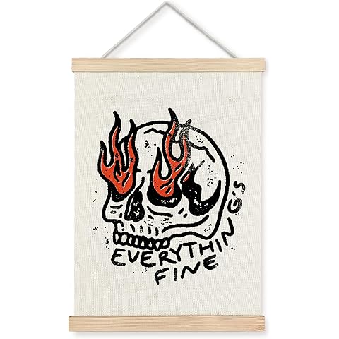 ignytiger Gothic Skeleton Skull Halloween Wall Art Poster Framed, Punk Room Decor, Spooky Everything's Fine Canvas Wall Art Prints for Home Bedroom Decor, 12x16 Inches