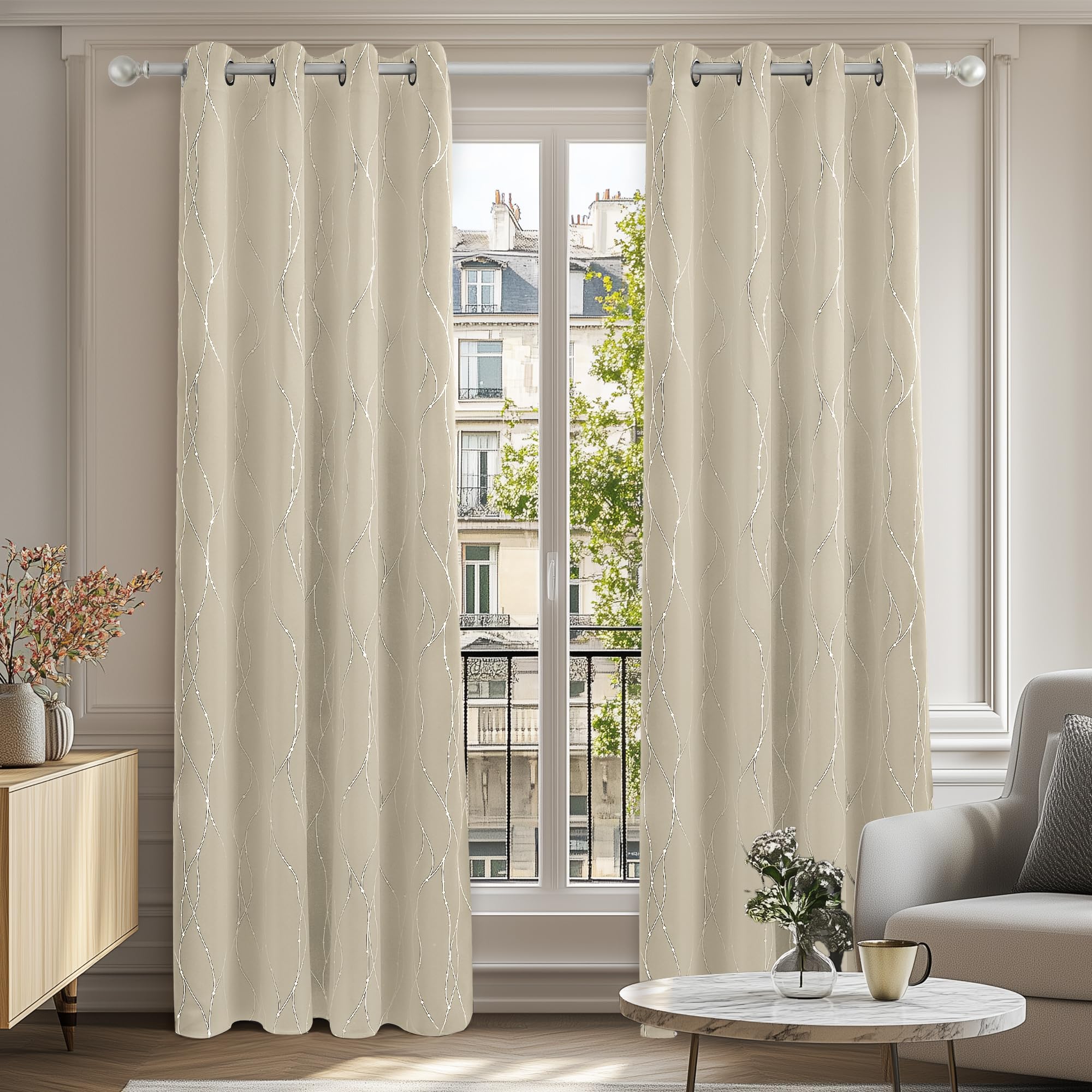 Deconovo Dot Line Decorative Super Soft Thermal Insulated Energy Saving Blackout Curtains for Living Room Dark Grey 66 x 90 Inch 2 Panels — view 51