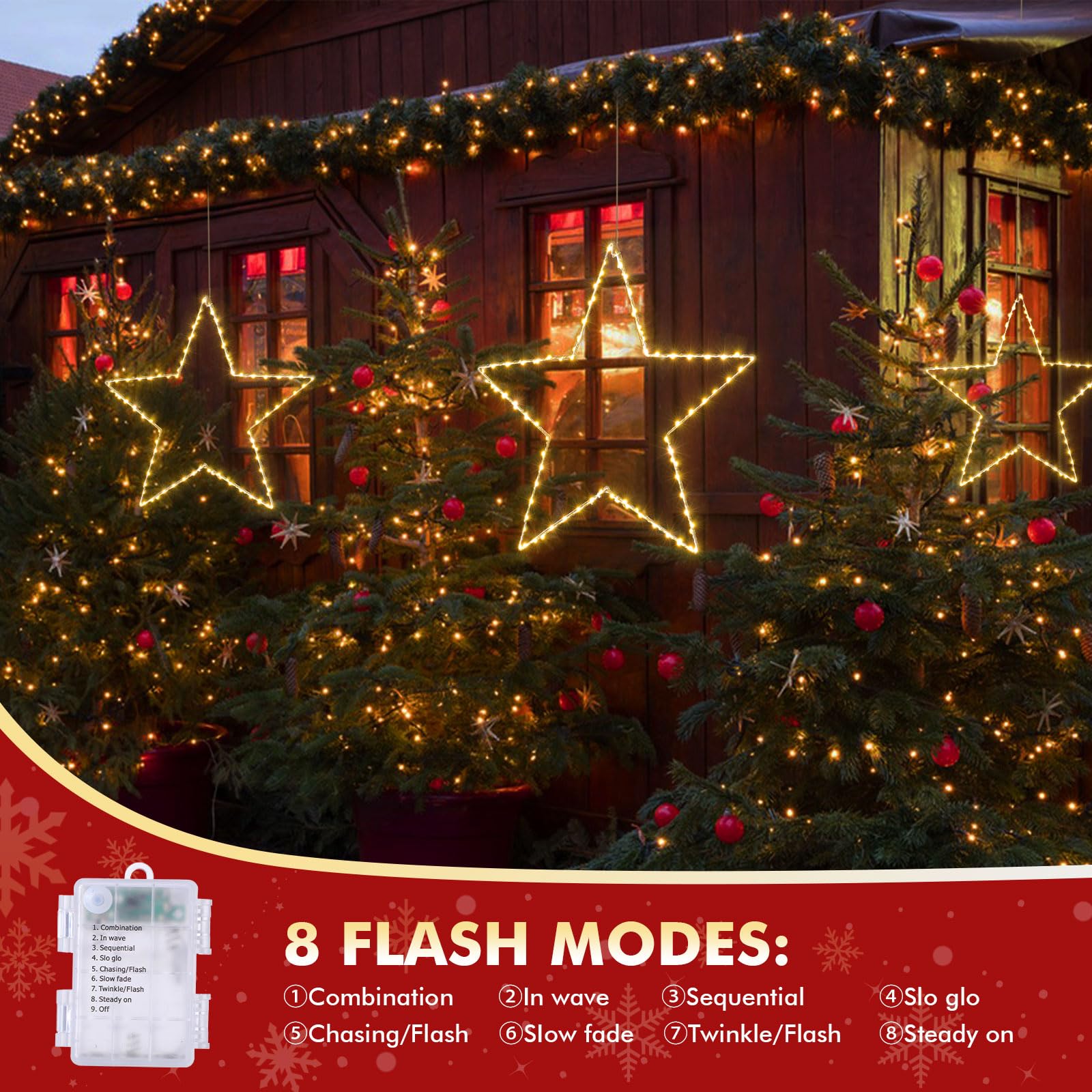 GlobaLink Weihnachtsstern-Beleuchtung faltbar 50cm XXL 70LED warmweiß | Batteriebetrieben, für Weihnachten, Outdoor, Schlafzimmer und Fenster