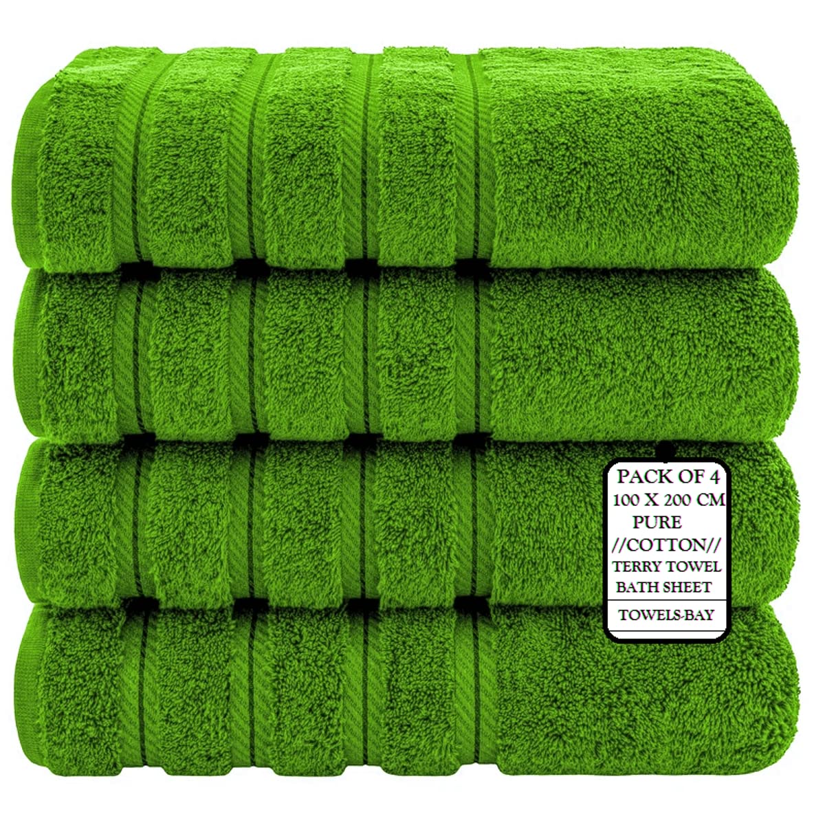 TOWELBAYPack of 4 Extra Large Big Super Jumbo Bath Sheets 100% Egyptian Cotton Oversized (100 x 200 cm -600 GSM) Quick Dry XL Bath Towels Set (Lime Green)