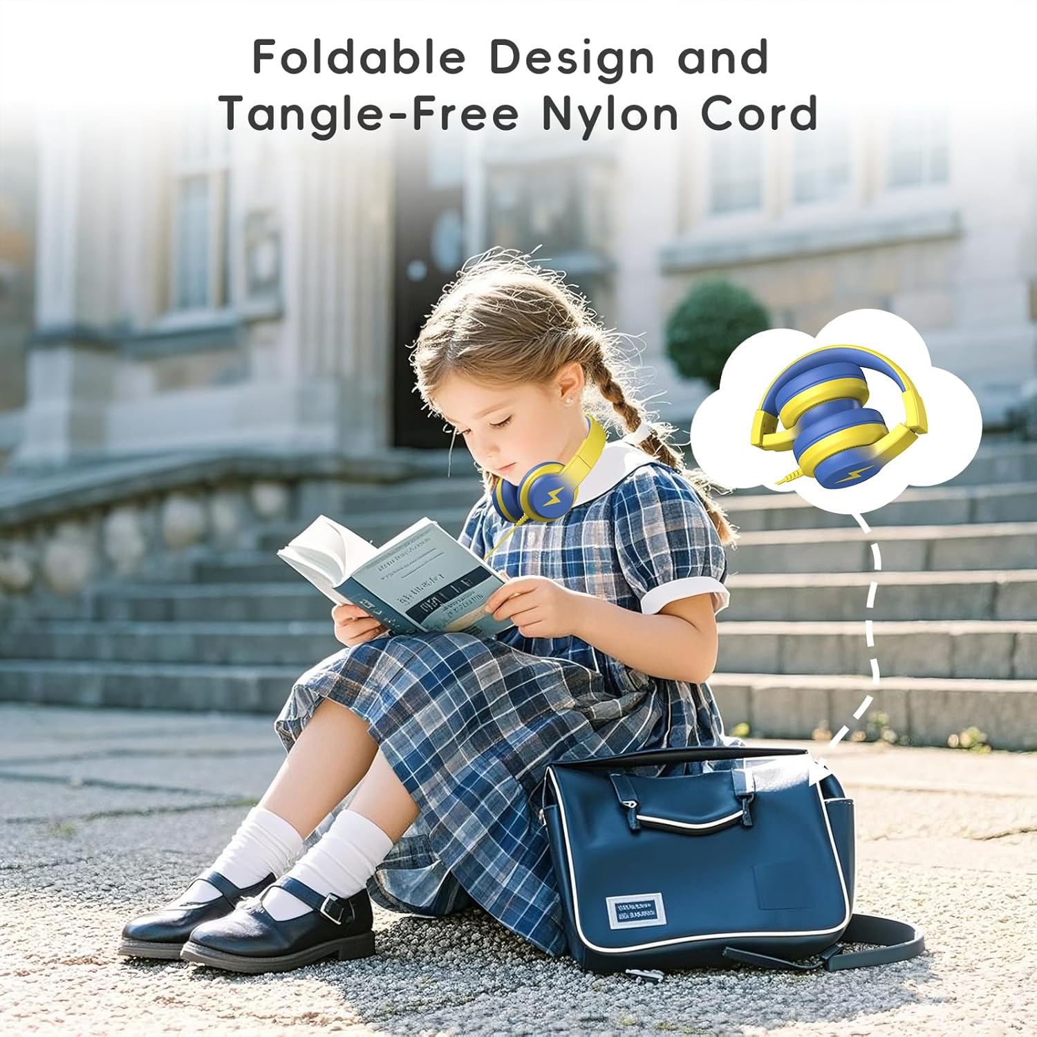 Kids Headphones, Wired Headphones for Kids Over Ear with Microphone, 85/94dB Volume Limiter Headphone for Girls Boys, Foldable Headphone for Learning & Entertainment, Light Yellow - Image 5