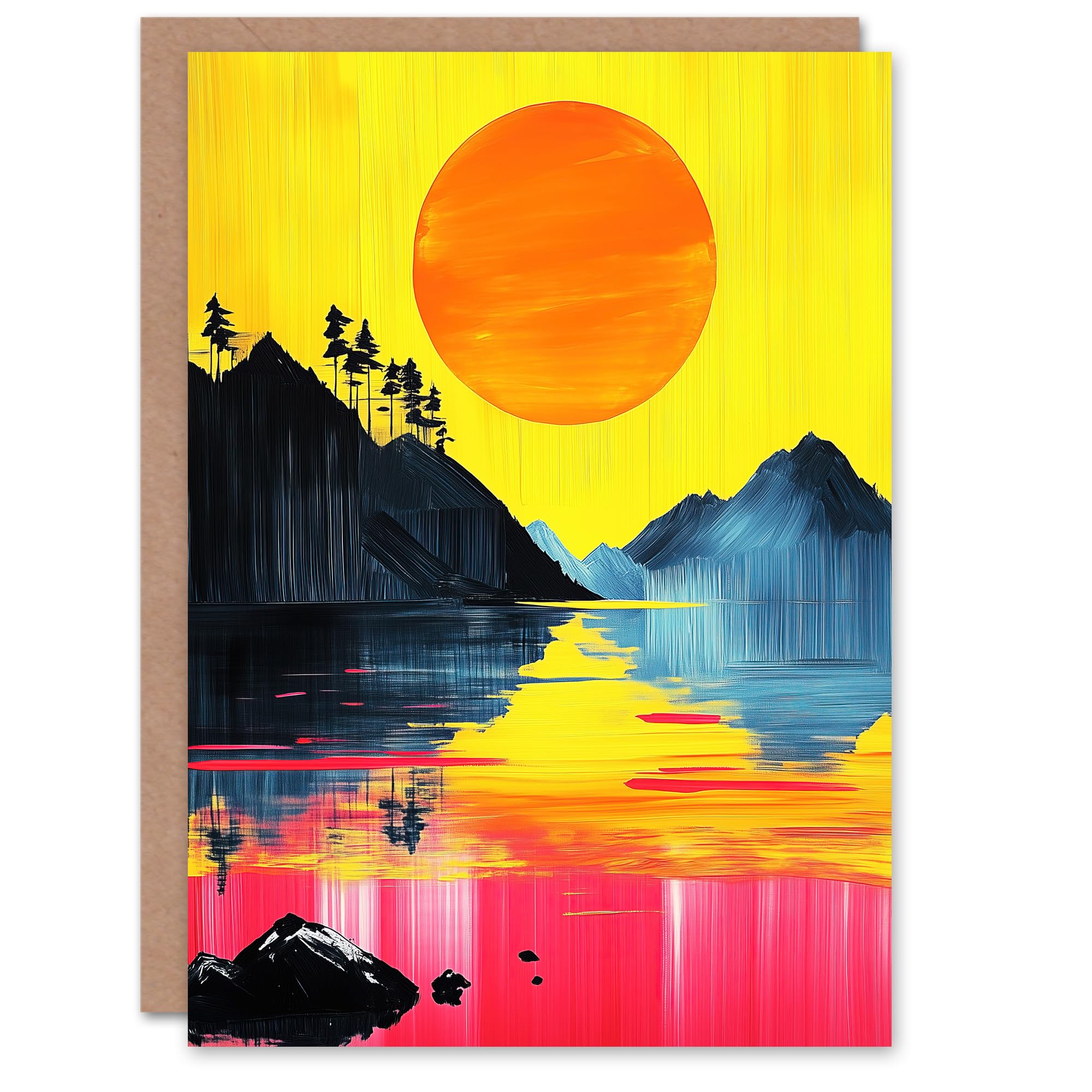 Artery8 Greeting Card Guilin China Sunset Vibrant Abstract Painting Blank For Him Or Her Art Birthday Card