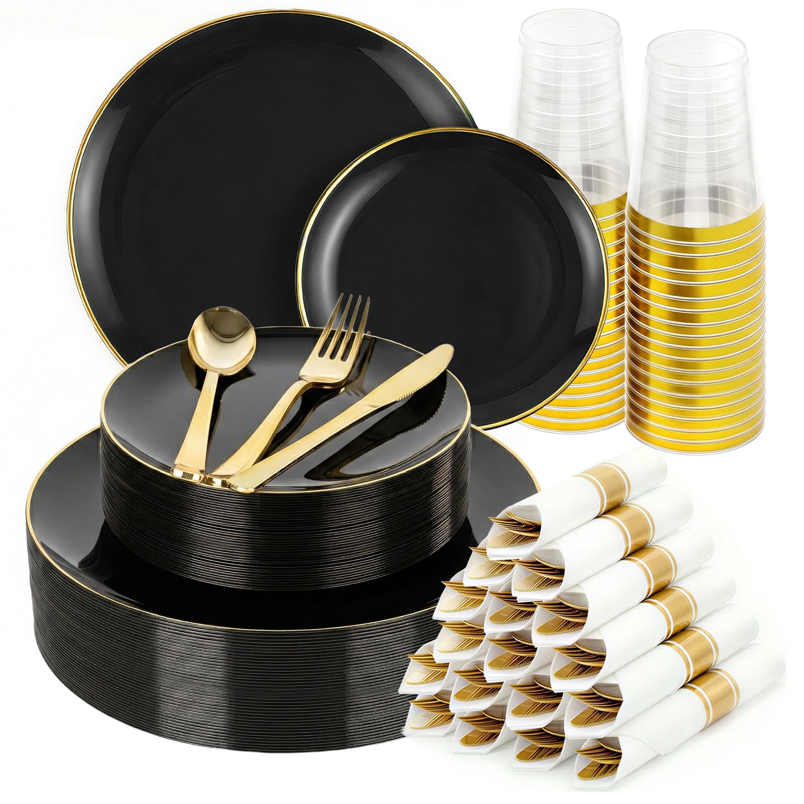 Black Gold Dinnerware Set - 25 Guest Party Plates -10