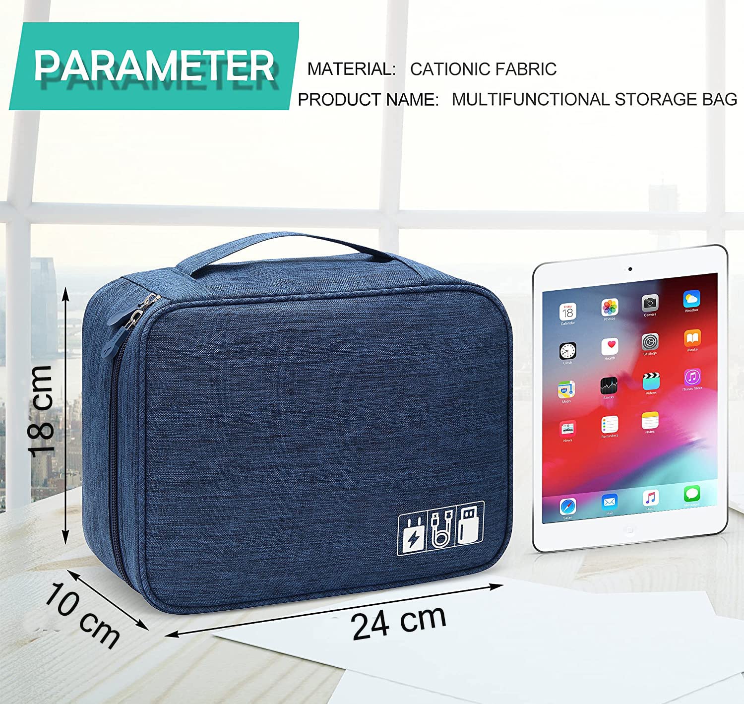 Seagull flight of fashion Nylon 2 Layer Gadget Organizer Case,Electronic Accessories Bag,Tech Organizer Pouch For Hard Disk,Pen Drive For Home&Travel-24 X 18 X 10 Cm-Navy Blue-Model 1 1