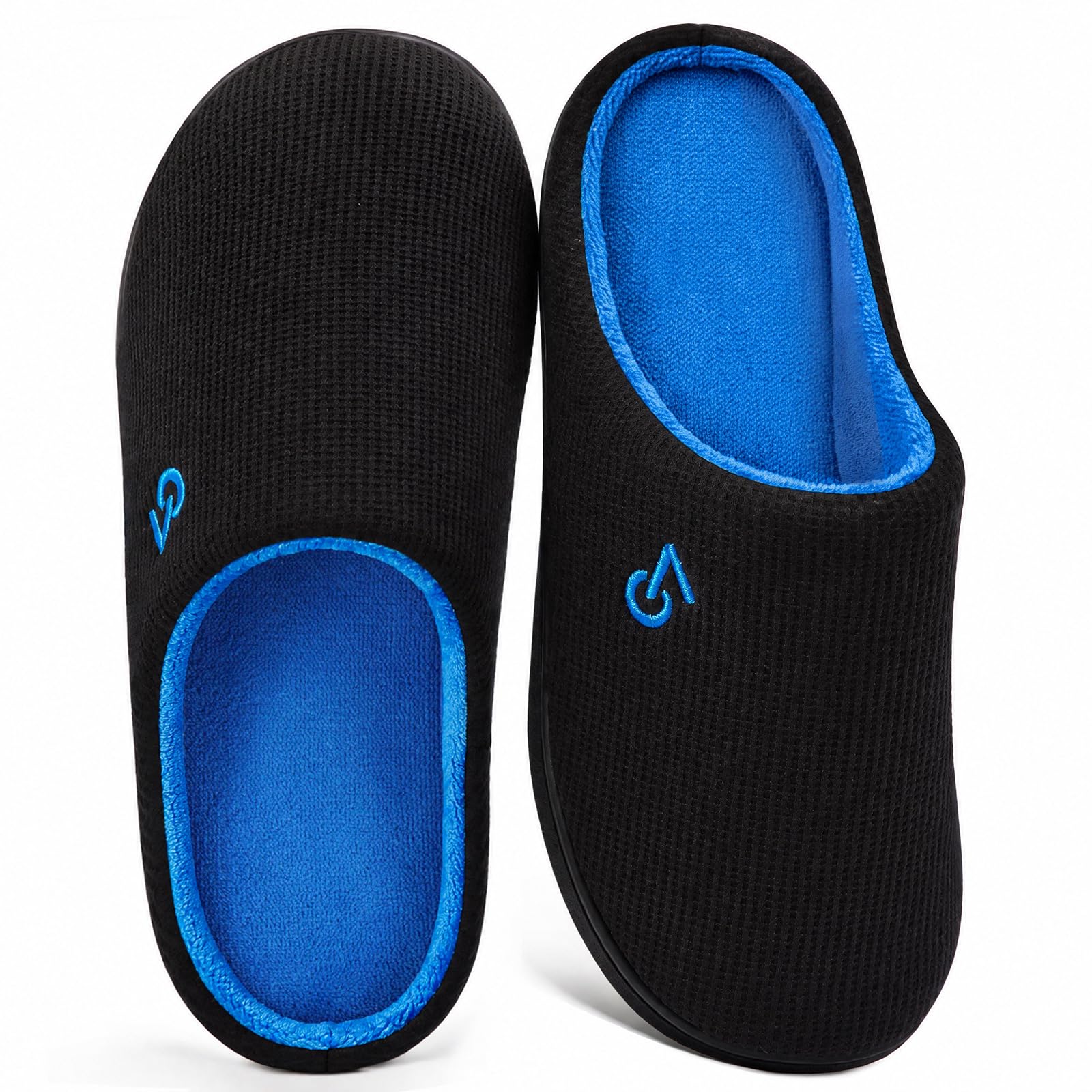 VeraCosy Men's Two-Tone Cozy House Slippers Blue,9-10 US