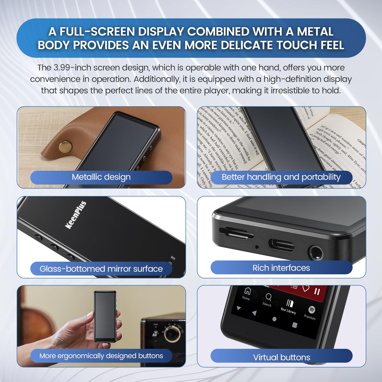 144GB MP3/MP4 Player-KeenPlus Android 9 Bluetooth/WiFi/3.5mm Jack Headphone 4" FHD Touchscreen with Spotify Audio Player with Speaker/Voice Recorder FM Radio Up to 512G Expandable ROM