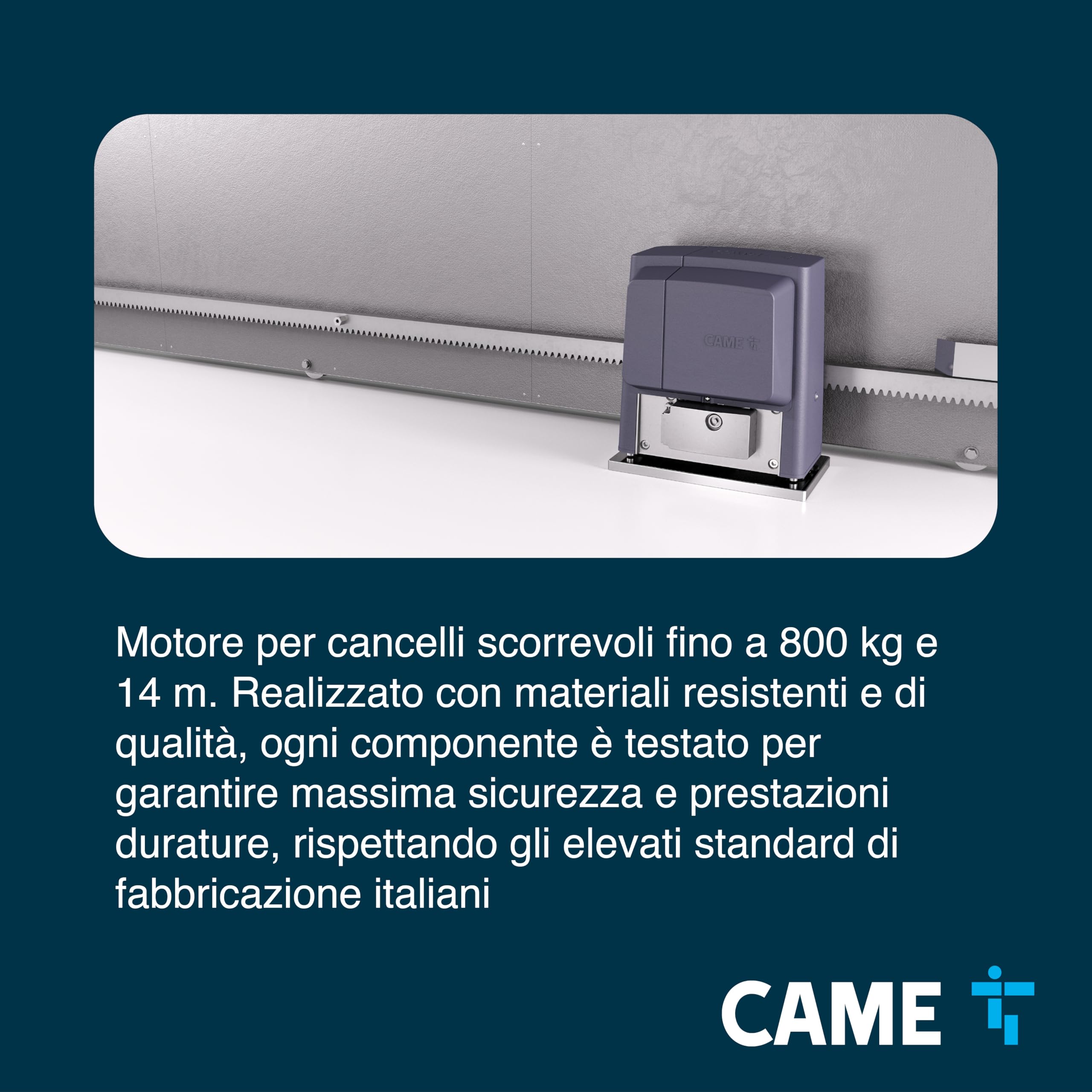 CAME Kit automazione BX a 230 V per cancelli scorrevoli fino a 14 m e 800 kg residenziali a uso intensivo include motore, scheda radiofrequenza, coppia di fotocellule, lampeggiante e trasmettitore