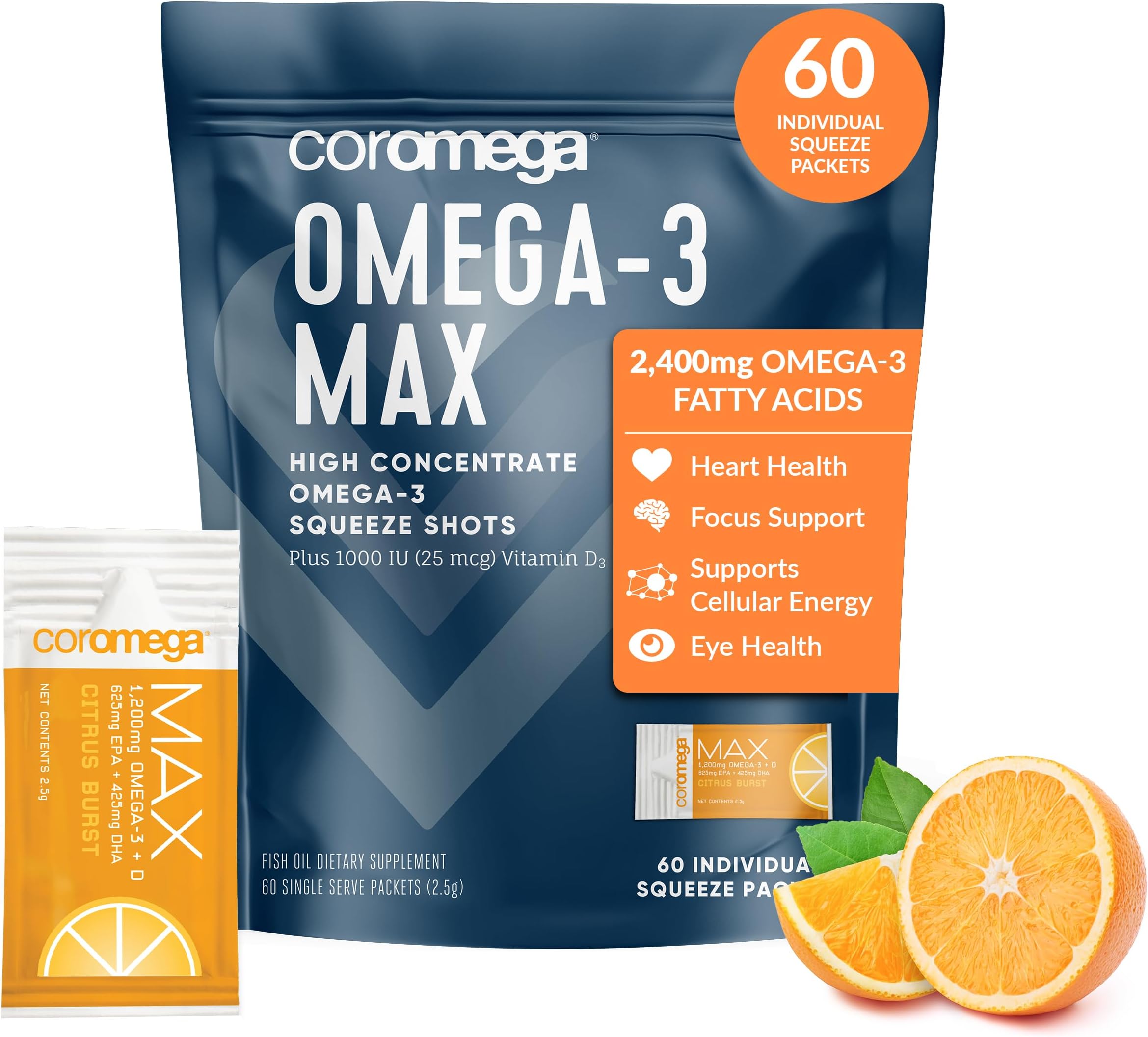 Coromega Max High Concentrate Omega-3, Citrus Burst - 60 Count