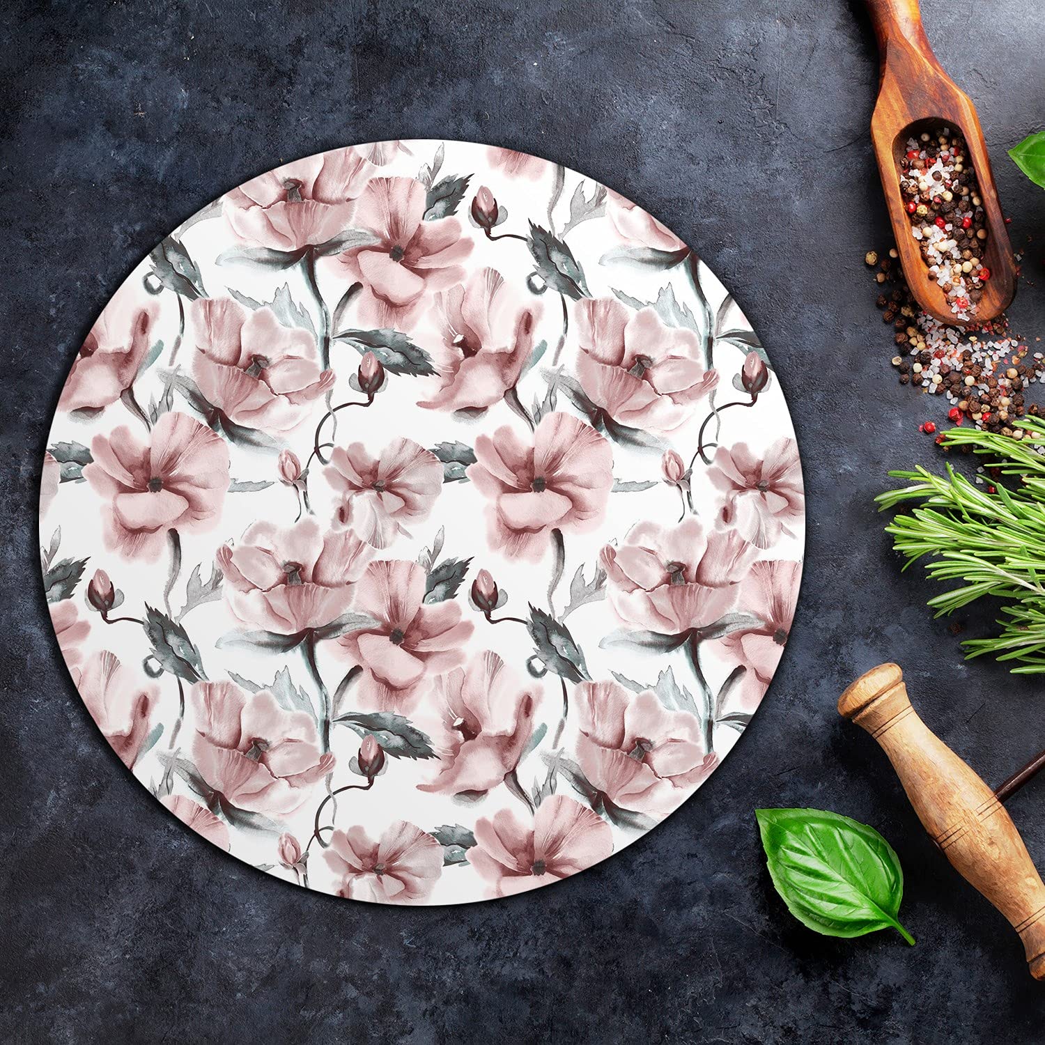 Coloray Glas Schneidebrett 40cm Herdabdeckplatte Servieren von Speisen Spritzschutz Glasabdeckplatte Gehärtetes Glas Induktionsherdabdeckung - Blumenrot-Greylarge.