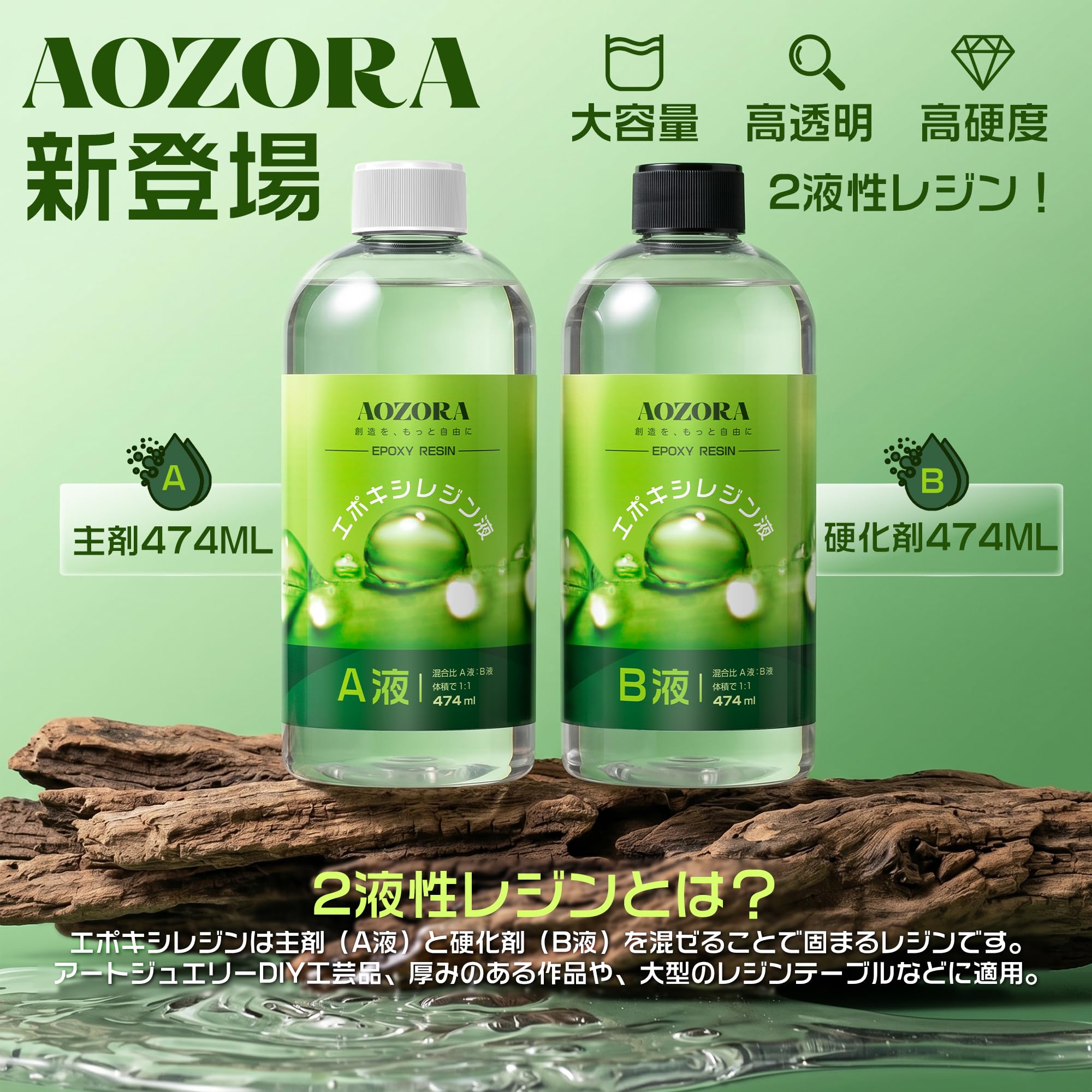 Amazon.co.jp: AOZORA エポキシ樹脂 二液性レジン液 高い透明 ハード