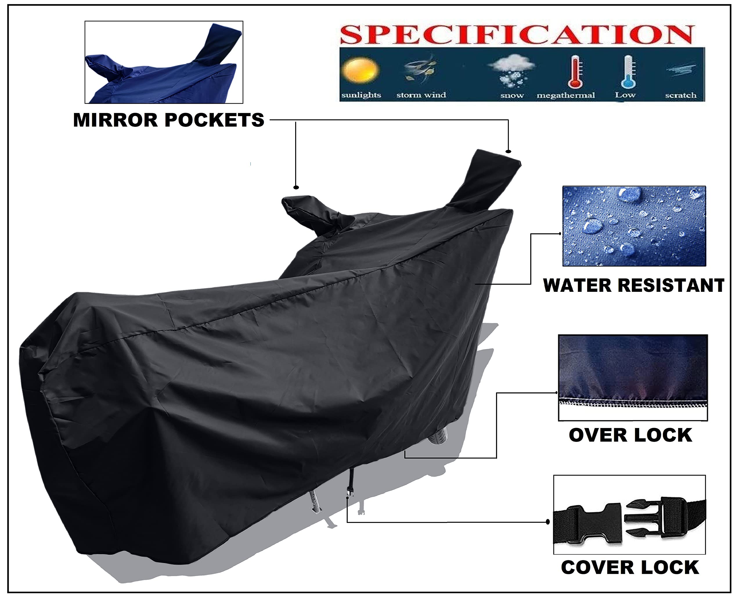 Willton™- Special Bike Cover for Benelli 502C with Water Resistant and Dust Proof Premium Polyester Fabric (ZET Black)