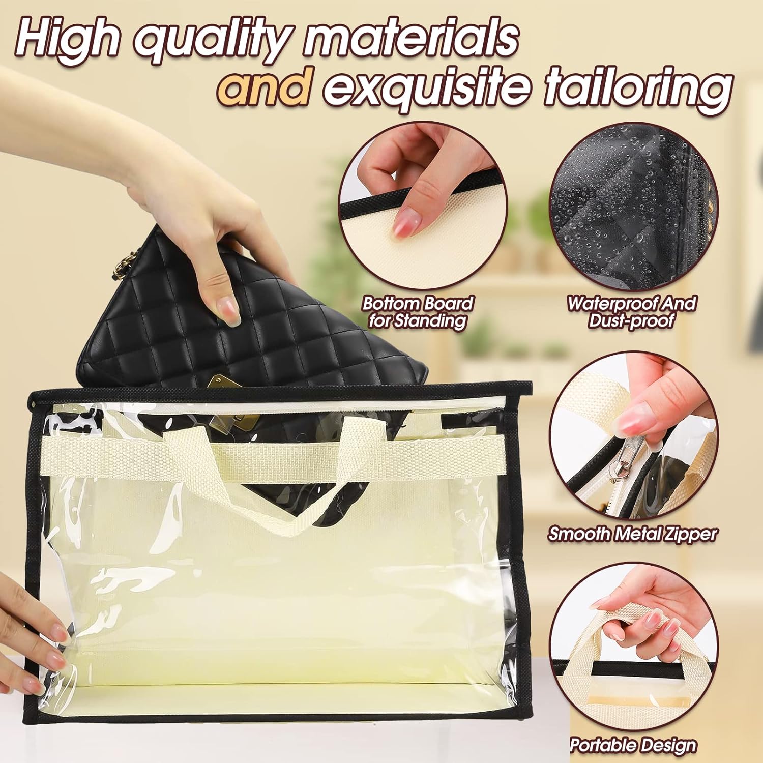 9 Pack Dust Bags for Handbags,Clear Purse Storage,Handbag Dust Bags,Purse Protector Storage Bag,Transparent Purse Storage Organizer for Closet,Dust Cover Bags for Handbag Storage with Zipper Handles - Image 3