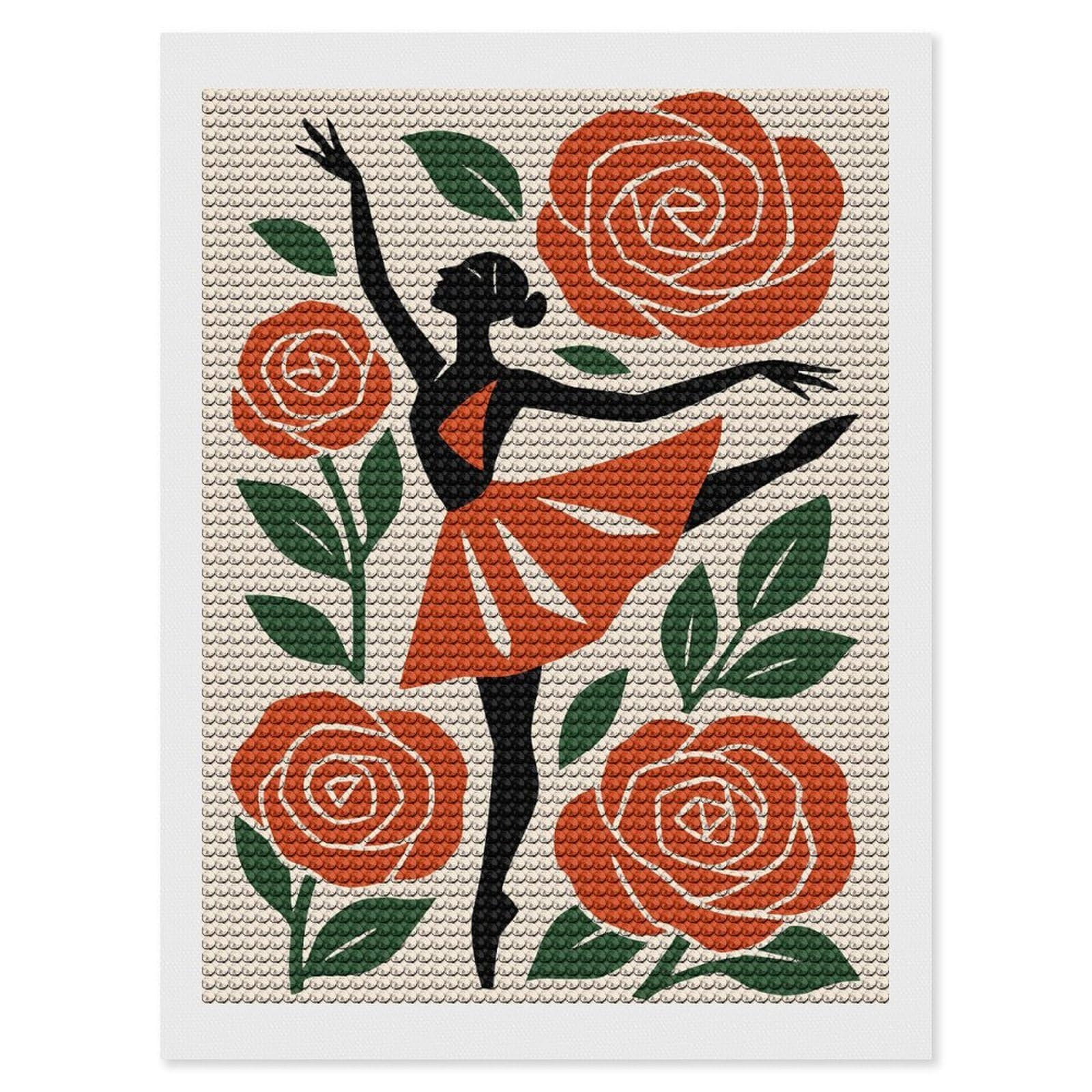 Junmoney Ballerina with Roses Diamond Art Canvas 12"x16", for Adults, Mindful Craft Activity, Modern Decor, Christmas Gift, Full Kit Included