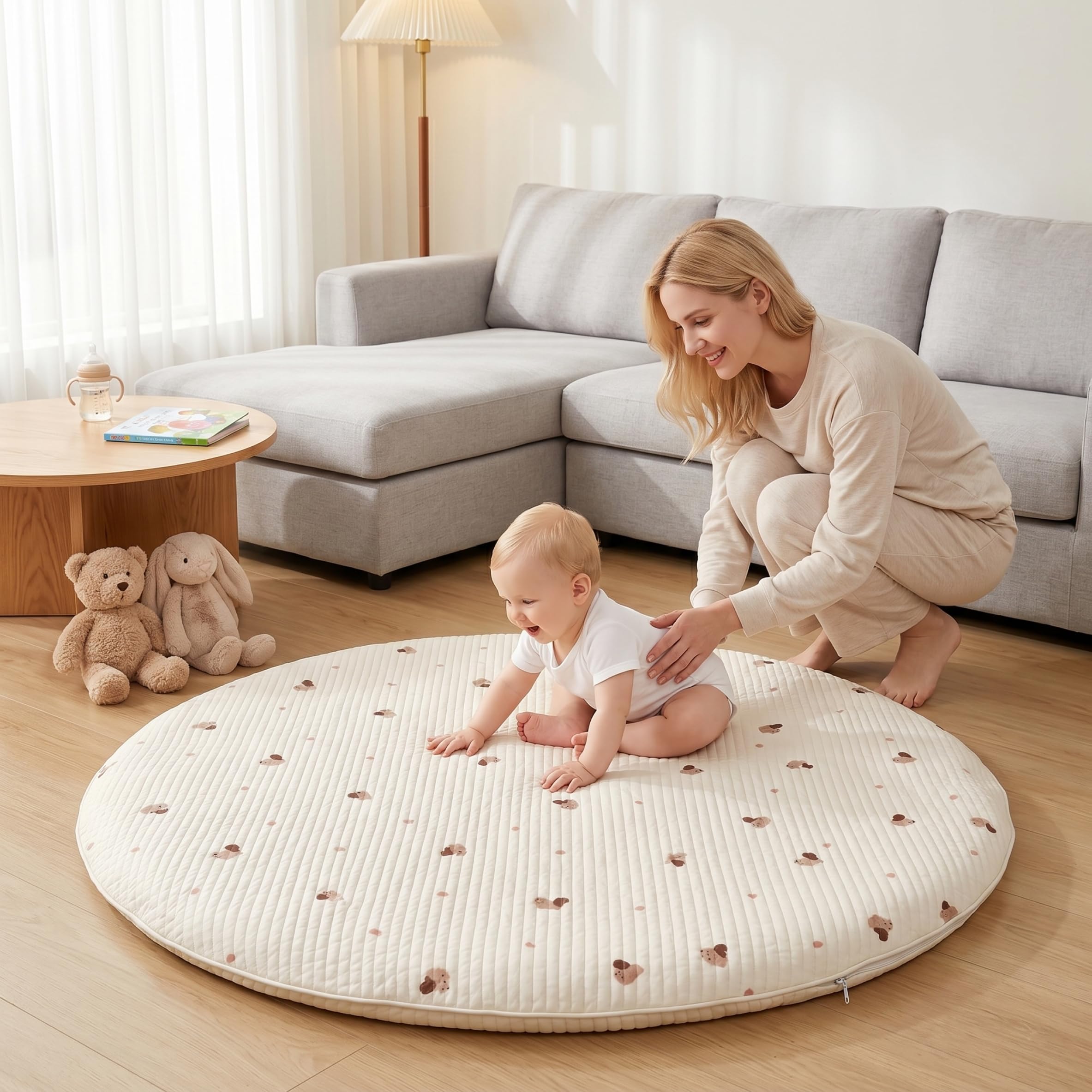 Faticenic Round Baby Play Mat, Crawling Mat – Thickened Cushion, Detachable Washable Nursery Rug For Infants & Toddlers, Crawling, Play Matt