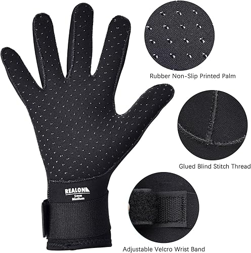 Miniatura 5 de Guantes de agua de neopreno para buceo para hombres y mujeres, guantes de neopreno de 0.197 in y levantamiento de pesas, agarres para surf,