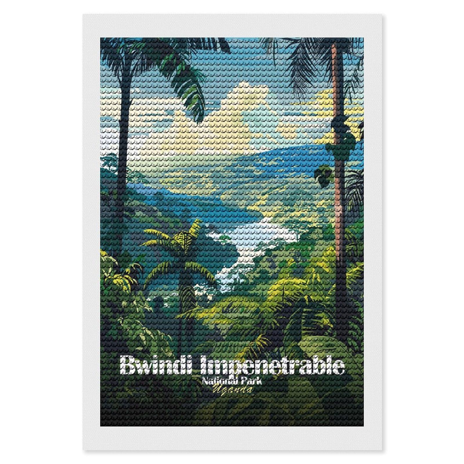Junmoney Bwindi Impenetrable National Park, Uganda Diamond Art Canvas 8"x12", for Adults, Printed Canvas, Home Wall Decor, Gift Idea, Mindful Craft Activity