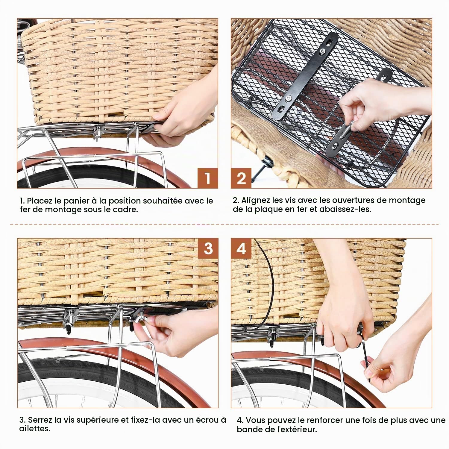 ANZOME Panier de vélo arrière avec housse étanche et panier à bagages - Grand porte-bagages - Panier pour l'arrière - Accessoires de vélo - En polyrotin