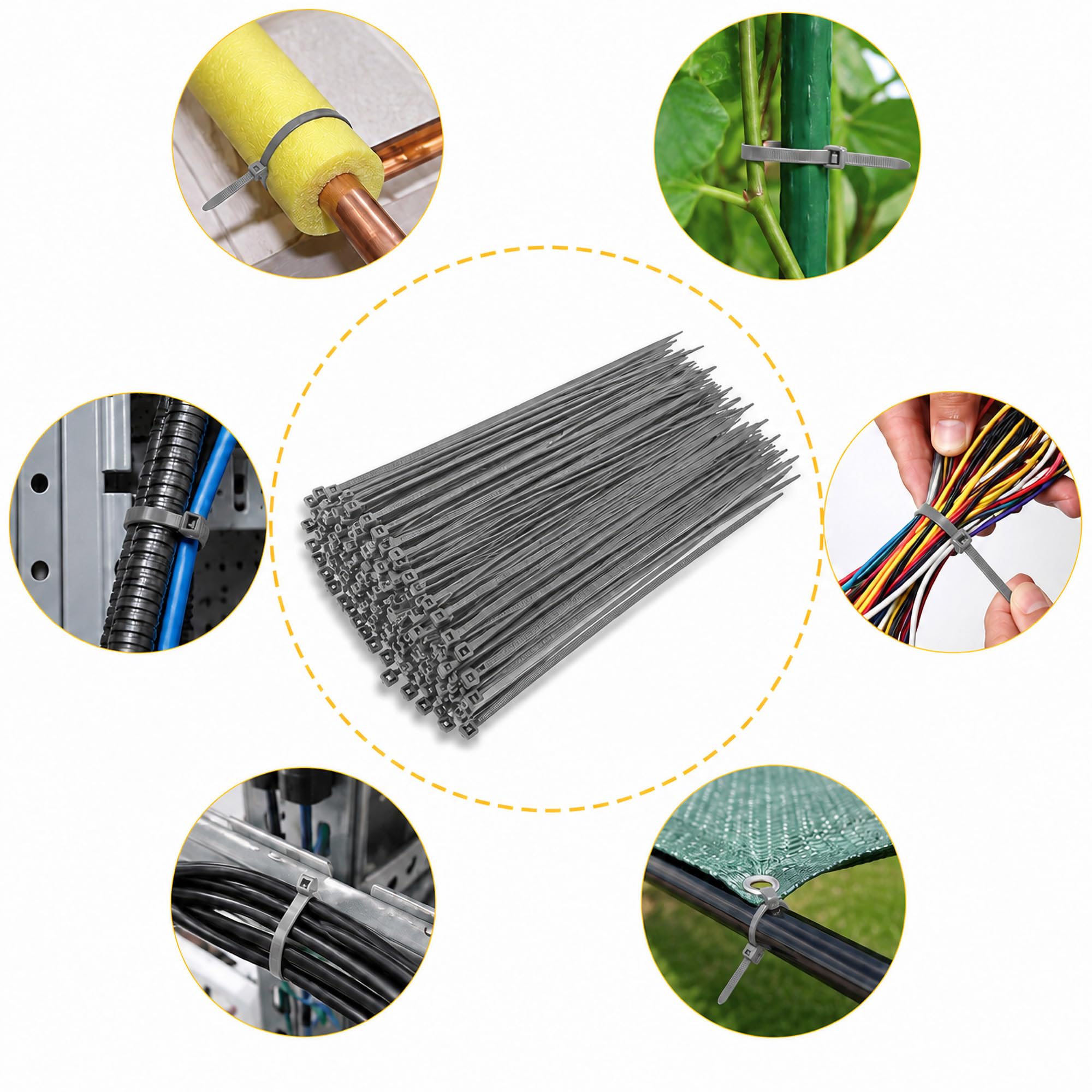 Sujetacables, 300 mm x 4,8 mm, nailon fuerte (1000, gris)