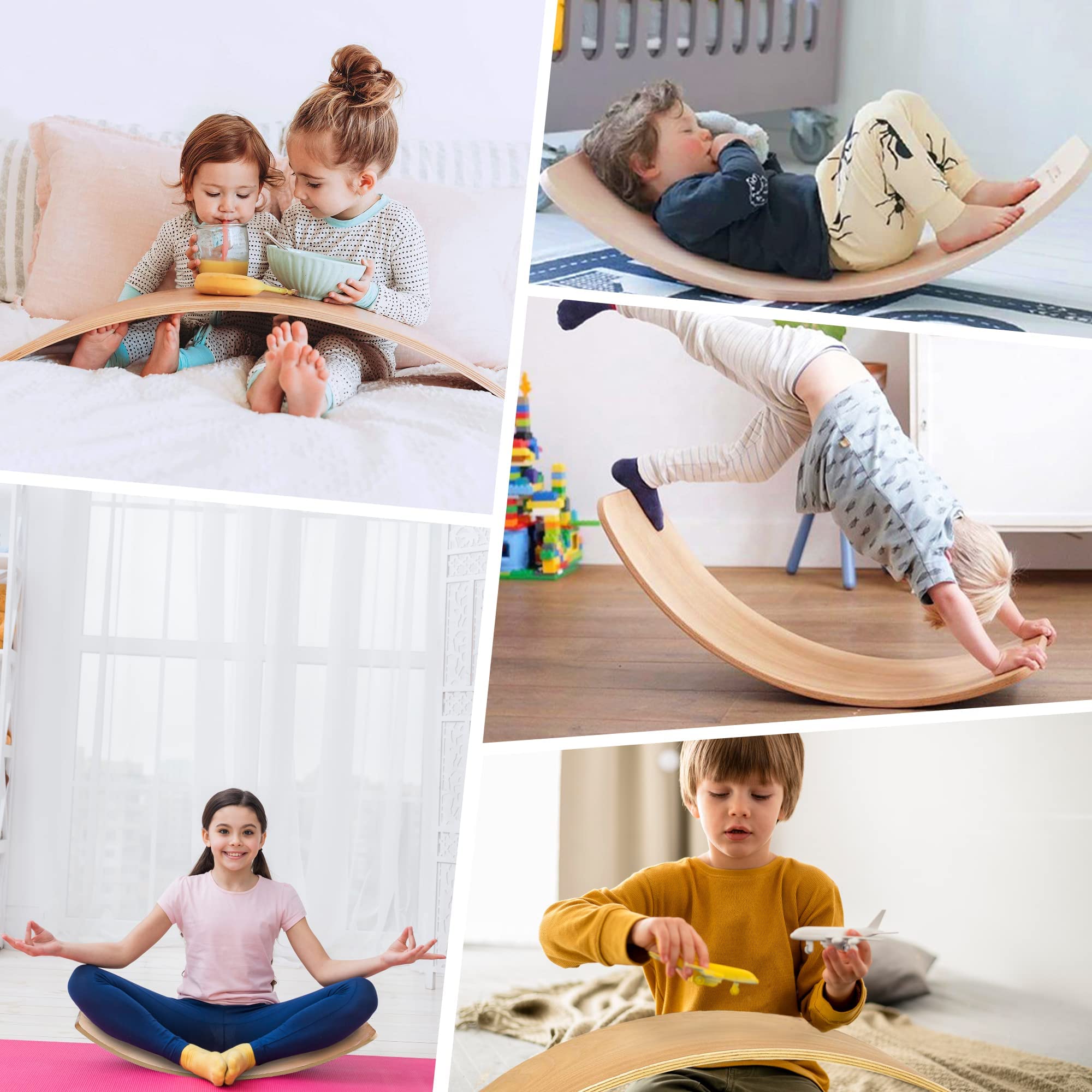 TWR ® - Tabla Curva con Certificado CE - Talla L - Ecológica y Artesanal de Madera Fabricada en España. Acabado Natural.Tabla Equilibrio. Tabla Montessori .Tabla de Equilibrio/Tabla Madera niños
