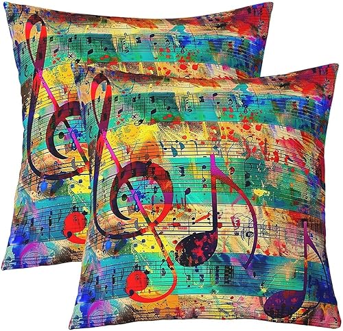 Feelyou Fundas de cojín con temática musical de 18 x 18 pulgadas, juego de 2 fundas de almohada suaves para estilo hippie graffiti, estilo grunge,