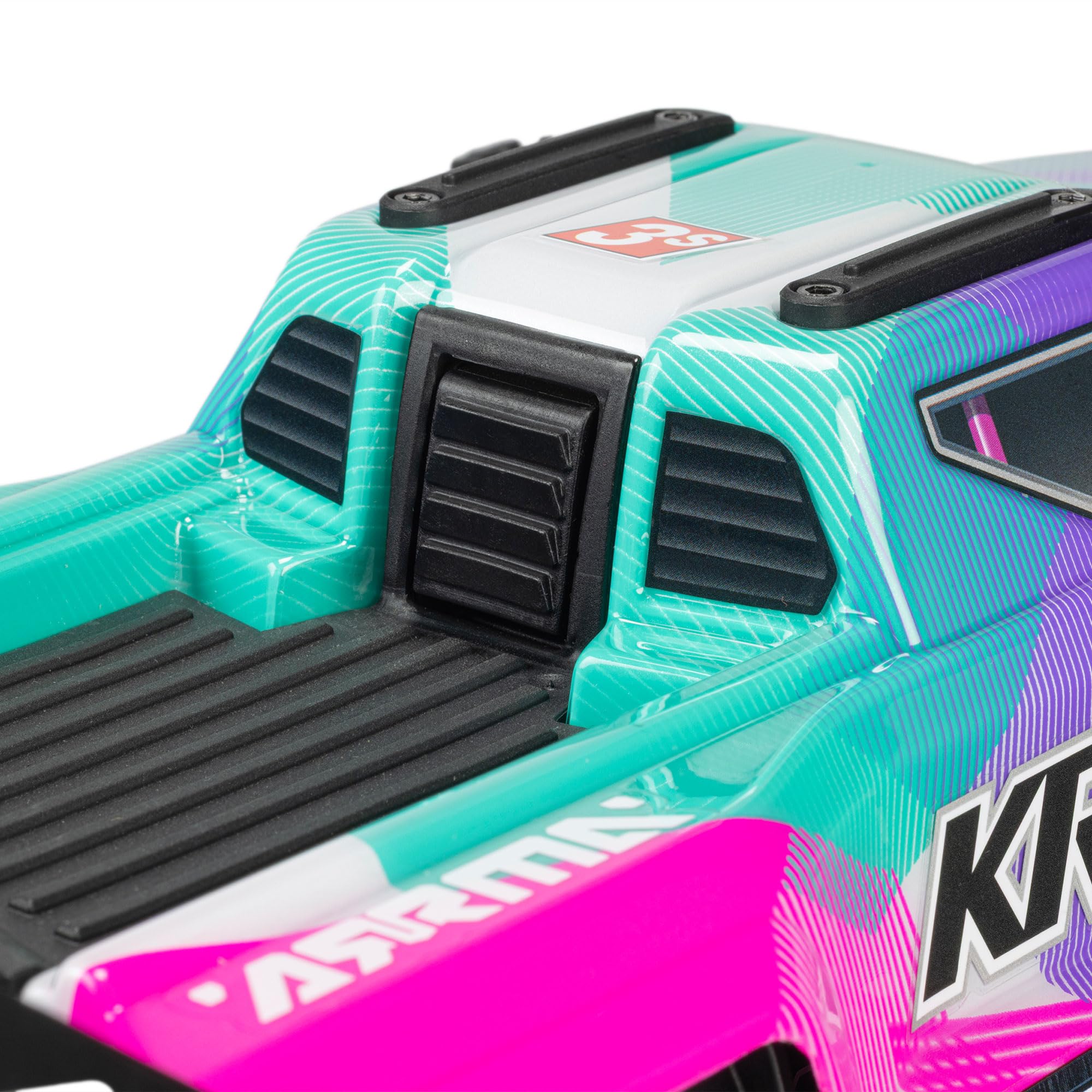 ARRMA Camión de velocidad sin escobillas Mini Kraton 3S DSC 4X4 RTR 1/16 (batería 3S y cargador incluidos), verde azulado/rosa, ARA2508ST2