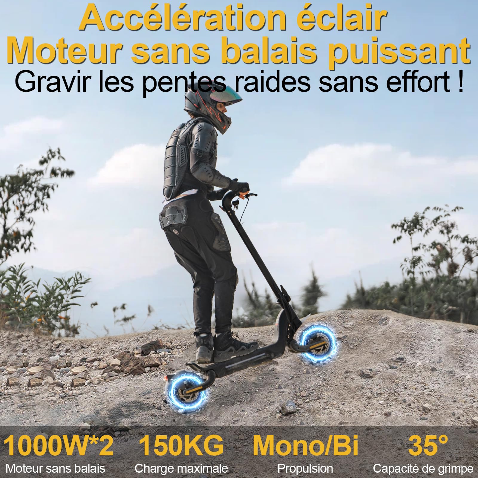 TODIMART X5S Trotinette Electrique Adulte Puissante APP Contrôle Autonomie 85km Batterie 48V 20Ah Moteur 1000W*2 Trottinette électrique Adulte Tout Terrain Double Suspension Scooter Electrique
