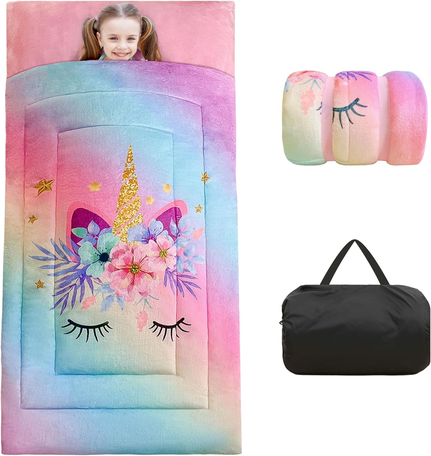 Kids Sleeping Bag for Girls Boys Rainbow Unicorn Slumber