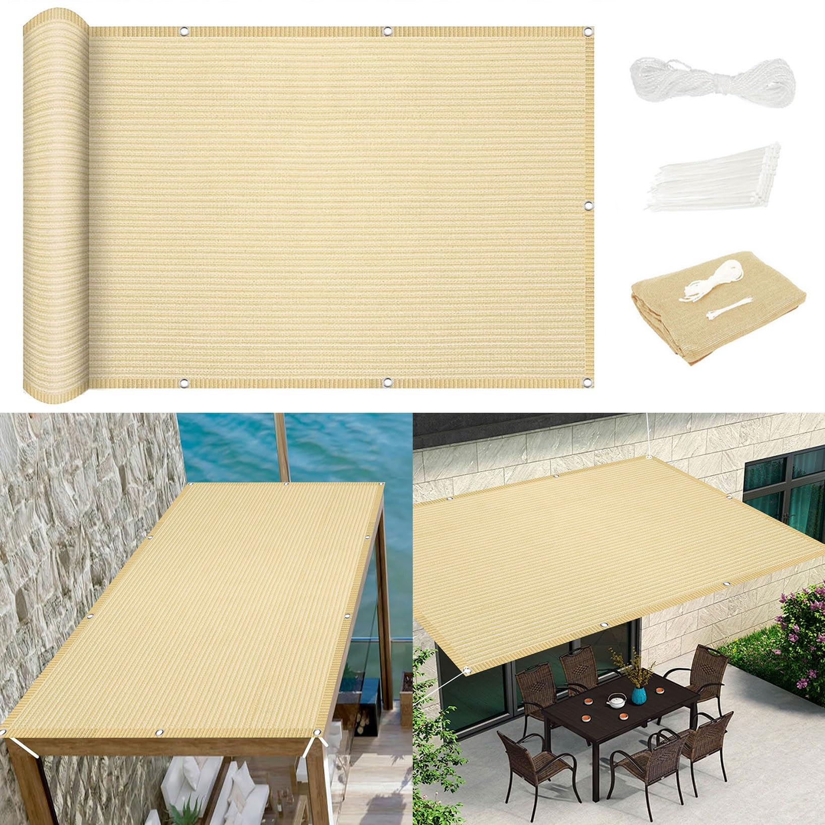 Toile solaire voile pour bloquer le vis-à-vis et la chaleur sur un balcon étroit