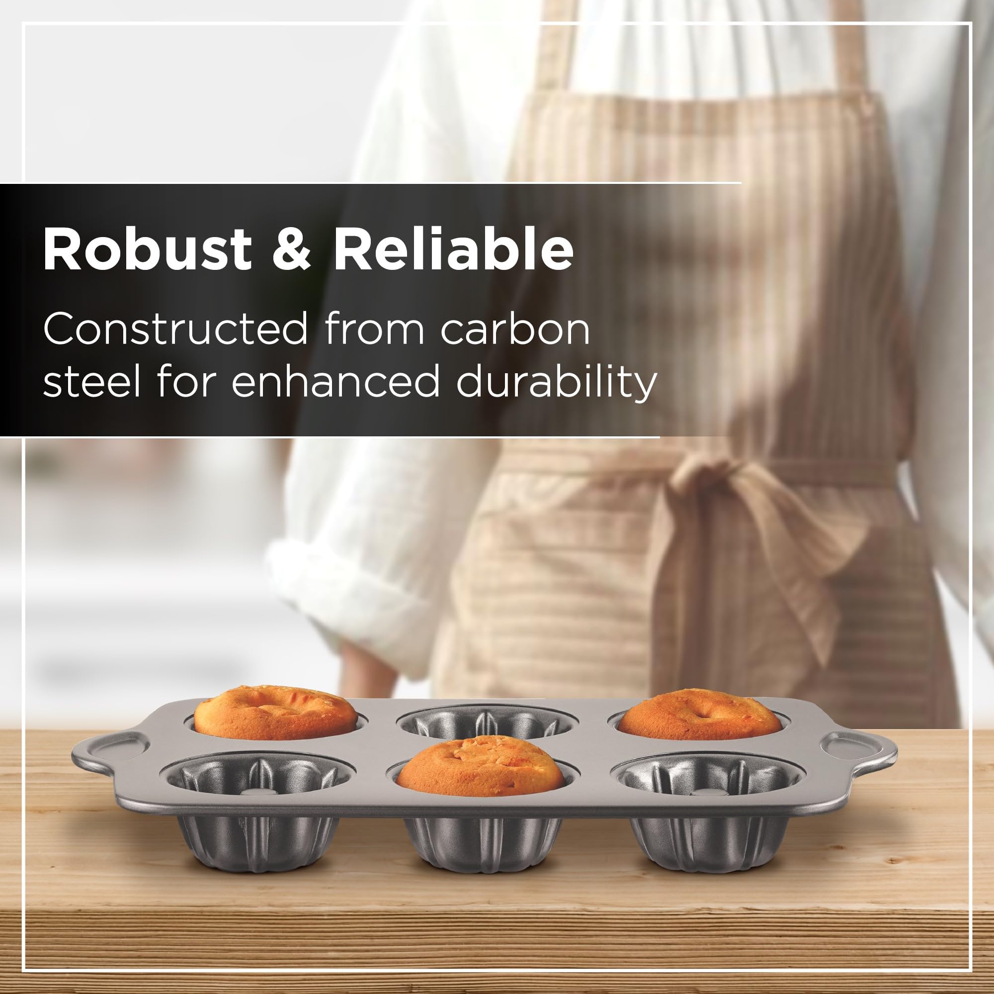 Wrenbury Lot de 2 mini moules à gâteau cannelés antiadhésifs – Moule à gâteau en forme d'anneau d'ange pour la cuisson de petits gâteaux – Sans PFOA et passe au lave-vaisselle – Tasse de 9,5 cm