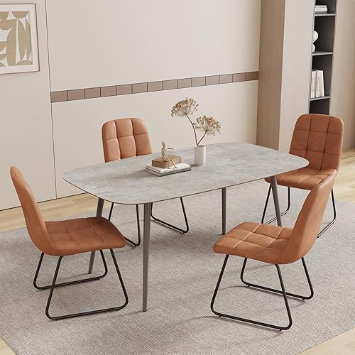 Miniatura 23 de Mesa de comedor moderna de granja de 47.2 pulgadas, mesa de comedor rectangular de madera con patas de metal para 4 personas para comedor, cocina,