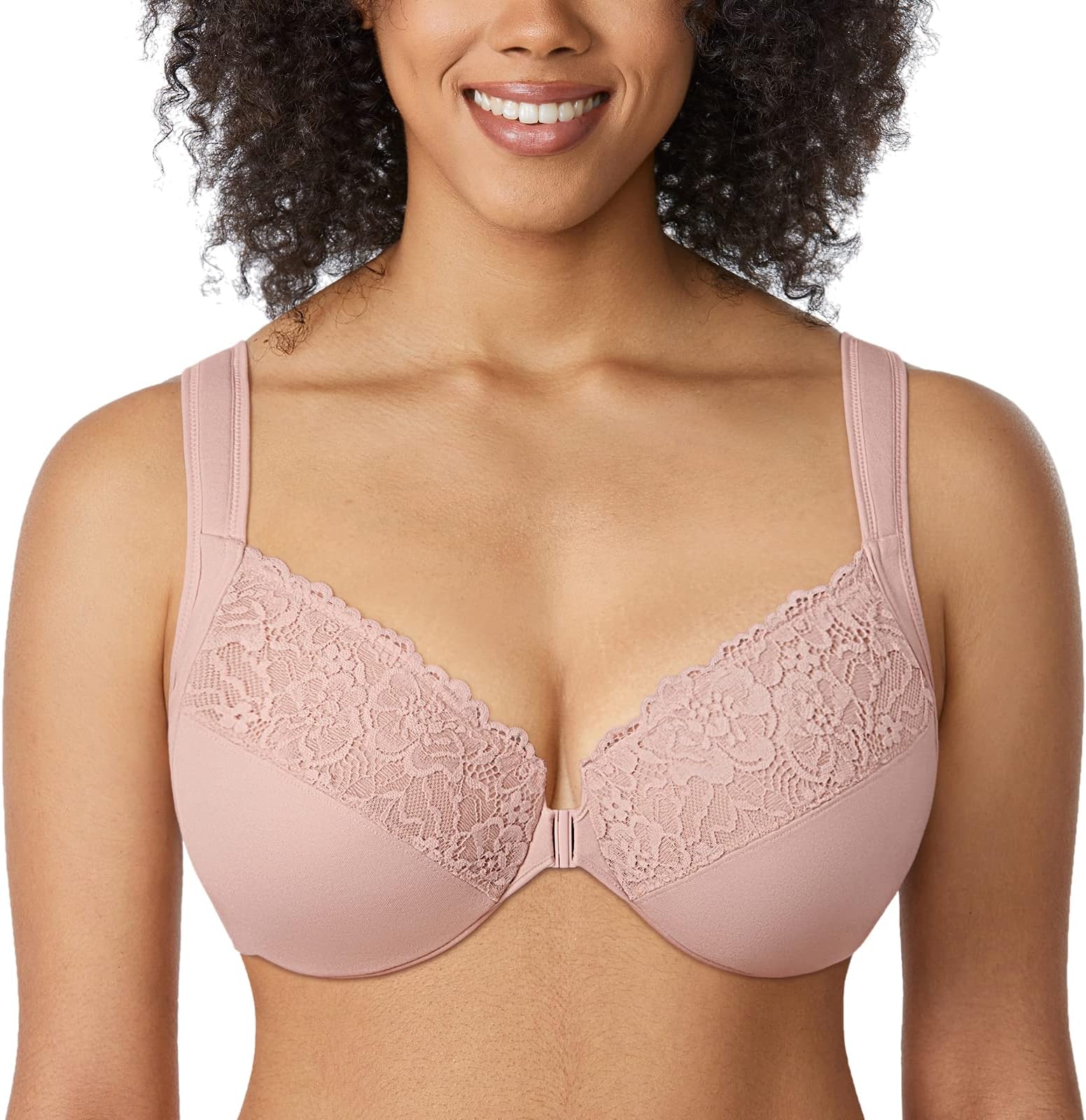 - Women's Front Closure Bras Plus Size Full Coverage Underwire Unlined Supportive Lace Bra