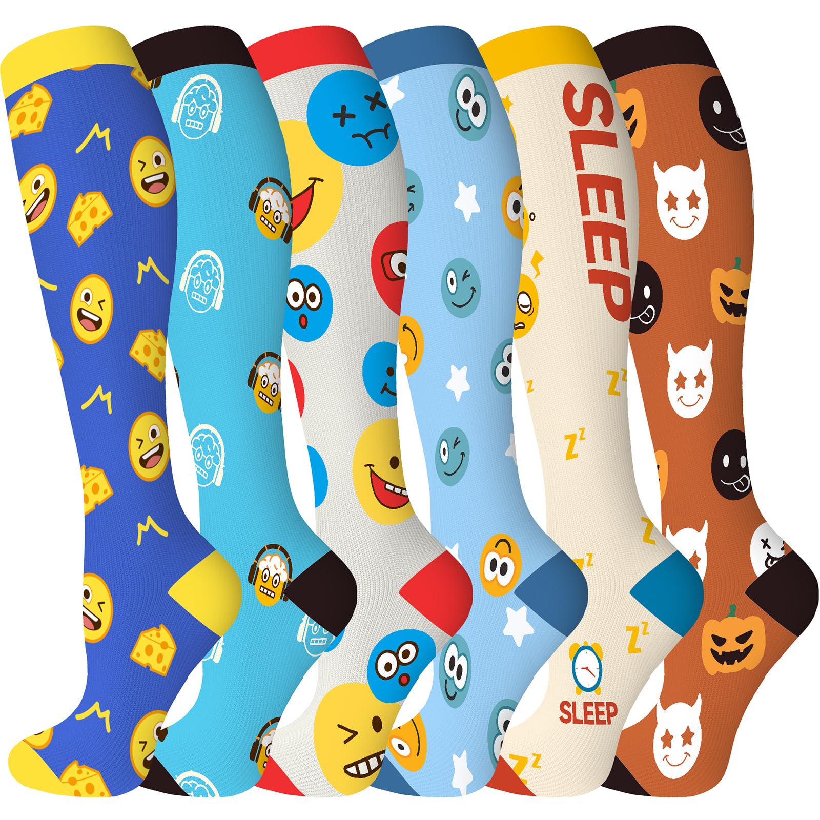 bropite Flora Compression Socks for Women & Men-Knee high 6 Pairs 20-30mmhg Support Running Nurse Travel