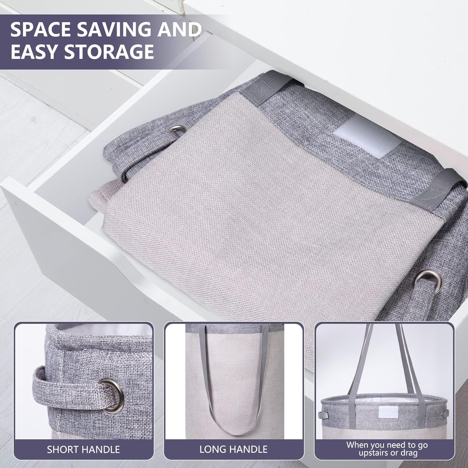 Laundry Basket with Lid, 70L Round Collapsible Laundry Hamper with Handles, Freestanding Dirty Clothes Hamper Waterproof Lining for Bathroom, Laundry Room Organization Storage (Light Grey)
