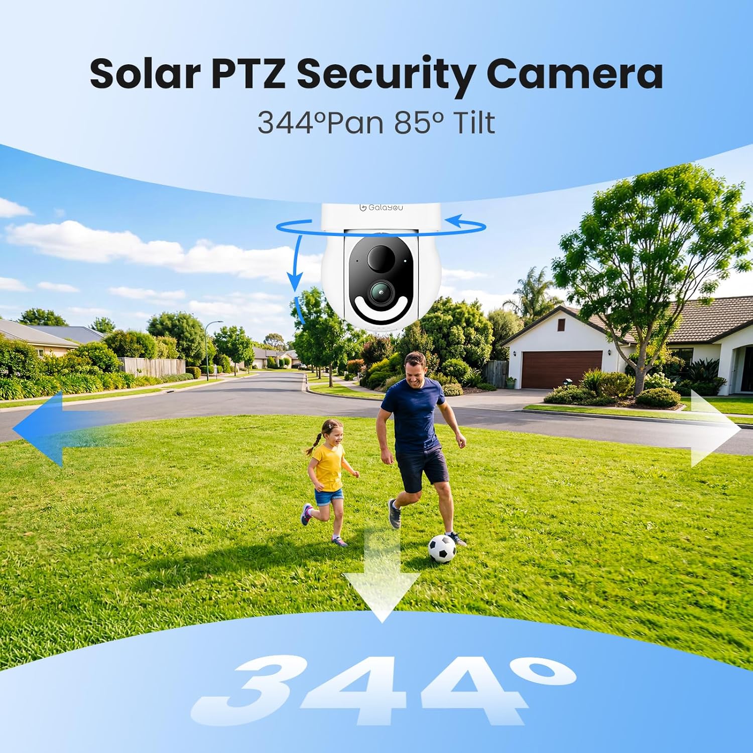 GALAYOU Security Cameras Wireless Outdoor - 2.4 GHz Wi-Fi Battery Powered Cameras for Home Security with Detachable Solar Panel, 2K 360° Pan/Tilt Auto-Tracking, Spotlight, TF Card Storage, R6 1 Pack