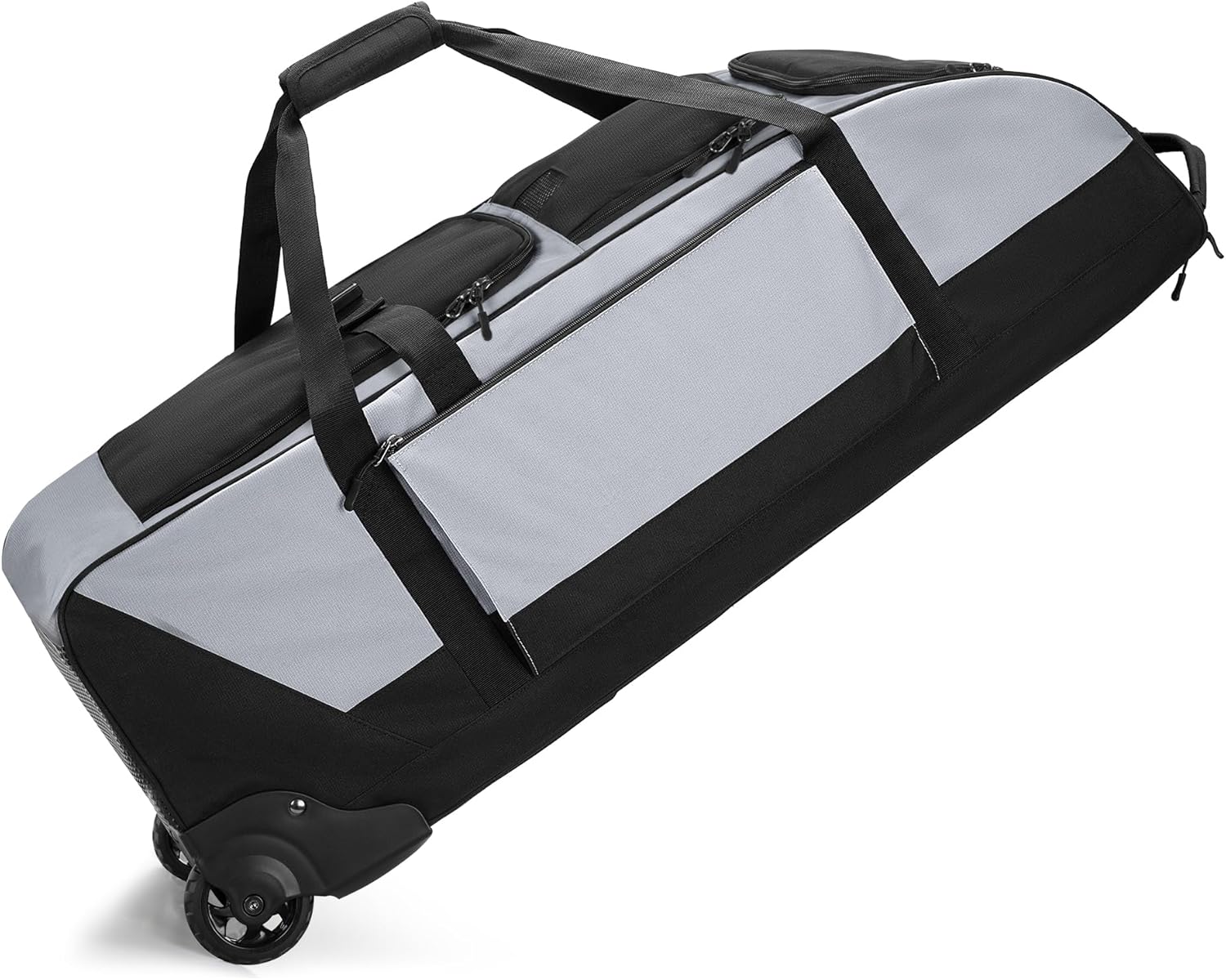 Rolling Baseball Softball Bag with Wheels for 4 Bats, Baseball Duffle Bag with Separate Shoe Space and Multiple Pockets for Softball Equipment, Gray